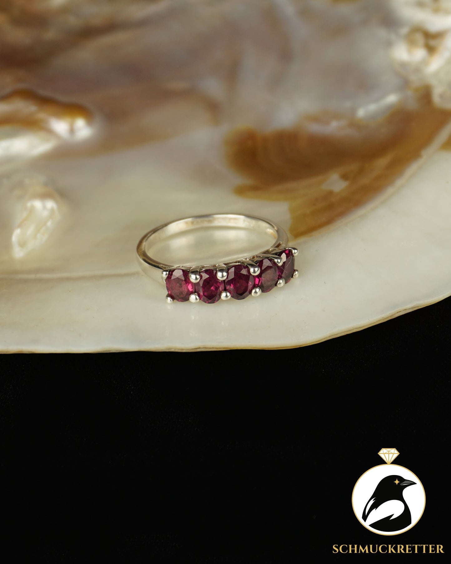 925 Silber Halbmemory Ring mit Rhodolith-Granat, Gr. 57 & 60