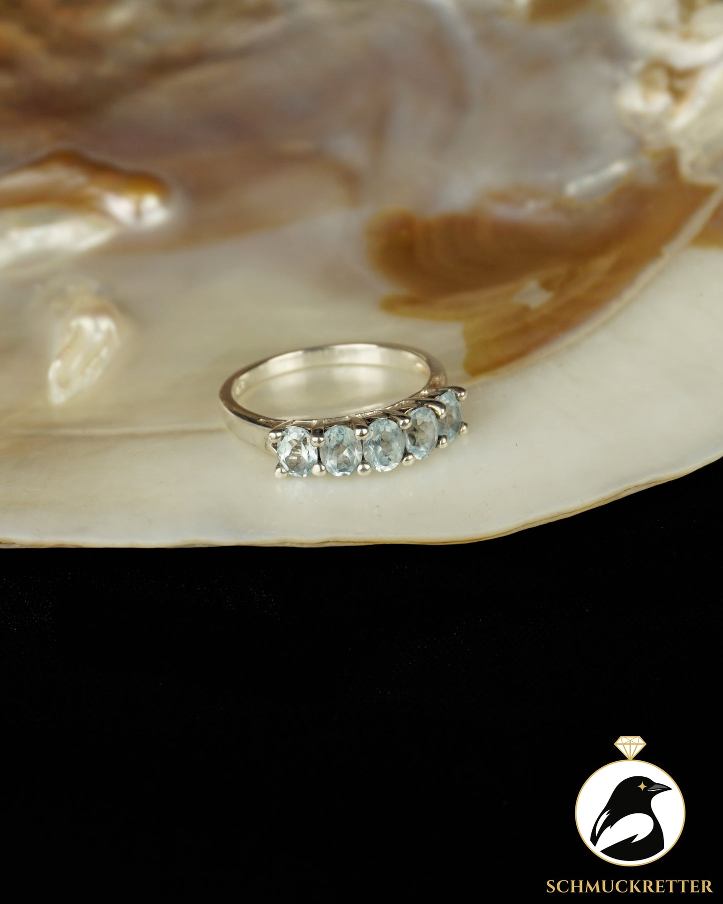 925 Silber Halbmemory Ring mit Blautopas, Gr. 56 & 60