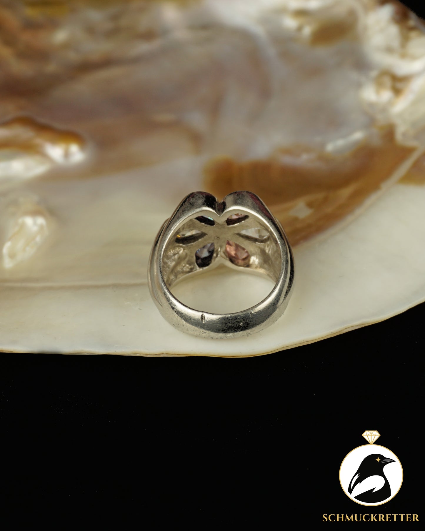 925 Silber Blütenring mit lila & rosafarbenen Zirkonia, Gr. 54