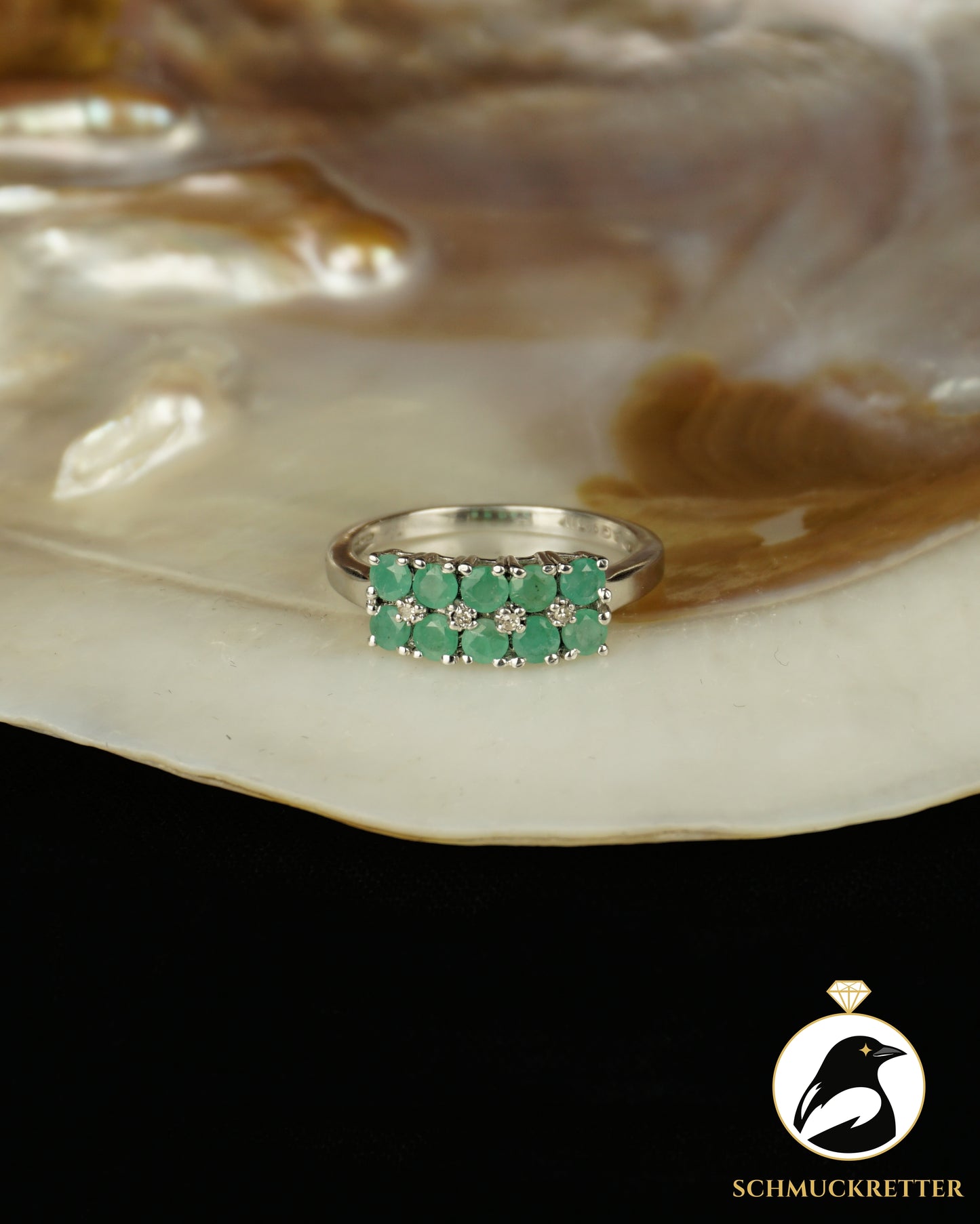 925 Silber Ring mit Smaragd & Diamant von Harry Ivens, Gr. 57