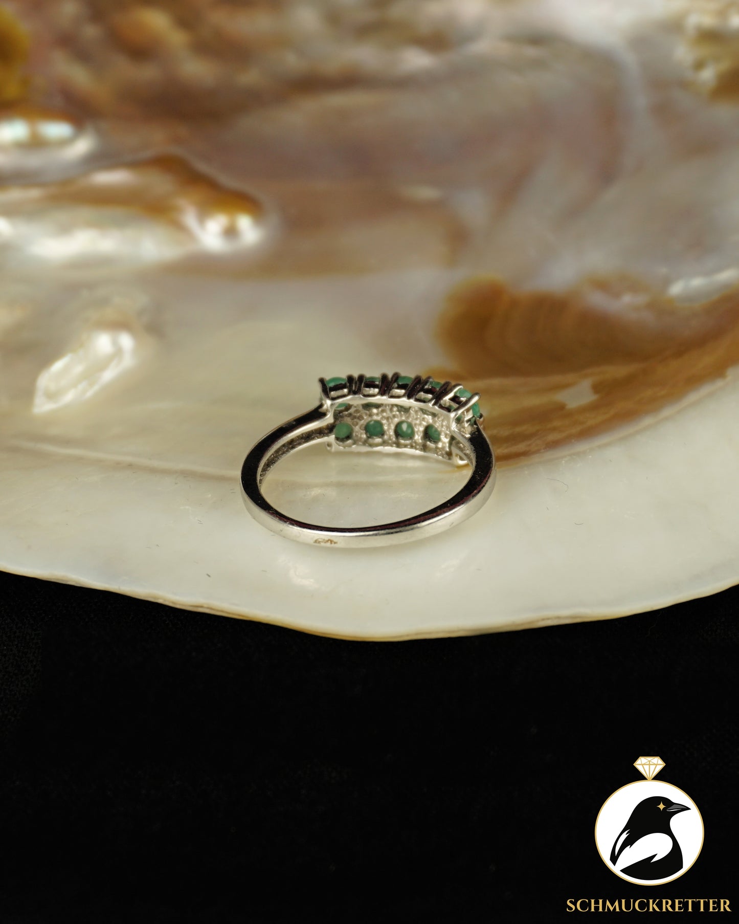 925 Silber Ring mit Smaragd & Diamant von Harry Ivens, Gr. 57