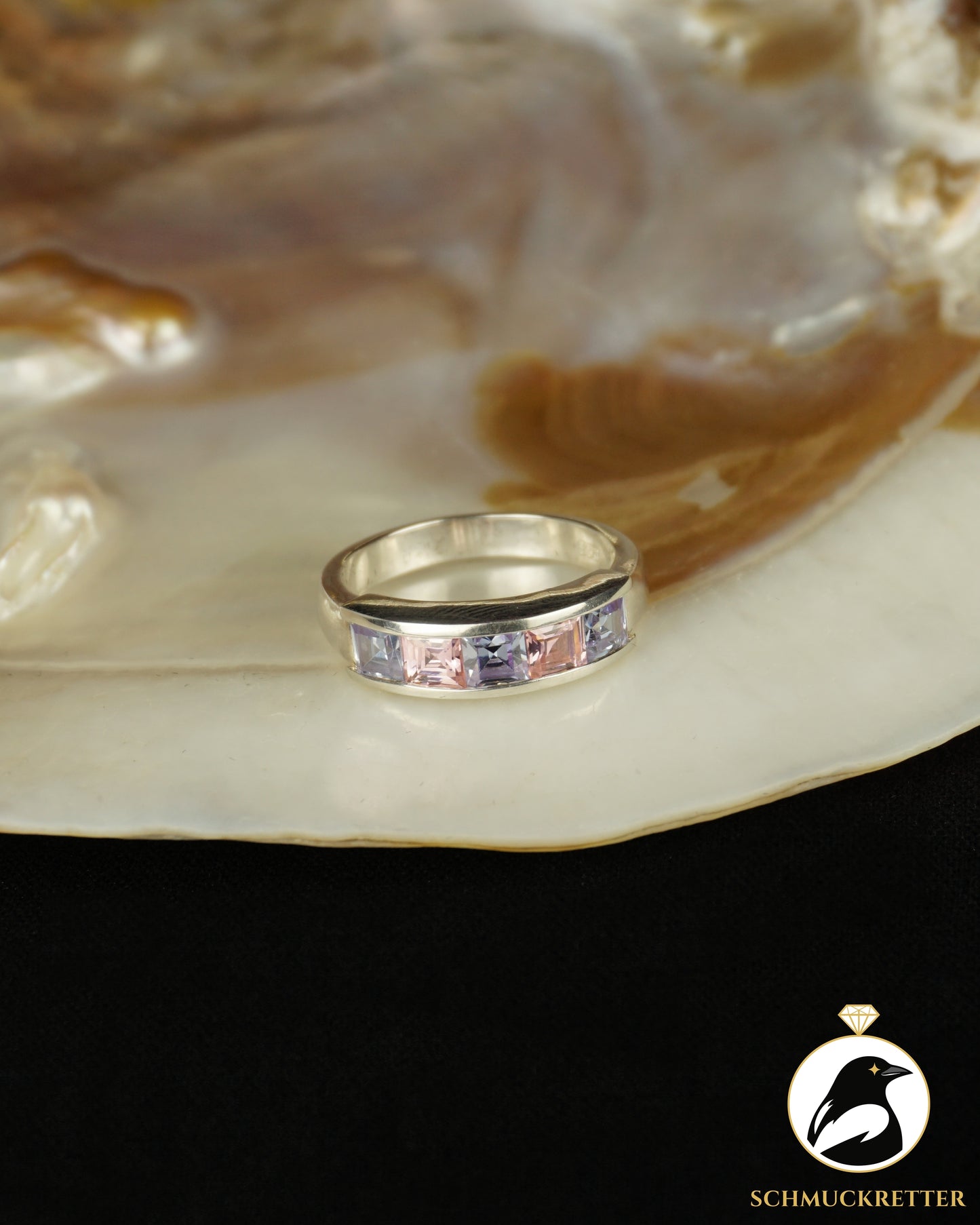 925 Silber Halbmemory Ring mit lila & pinken Zirkonia, Gr. 56