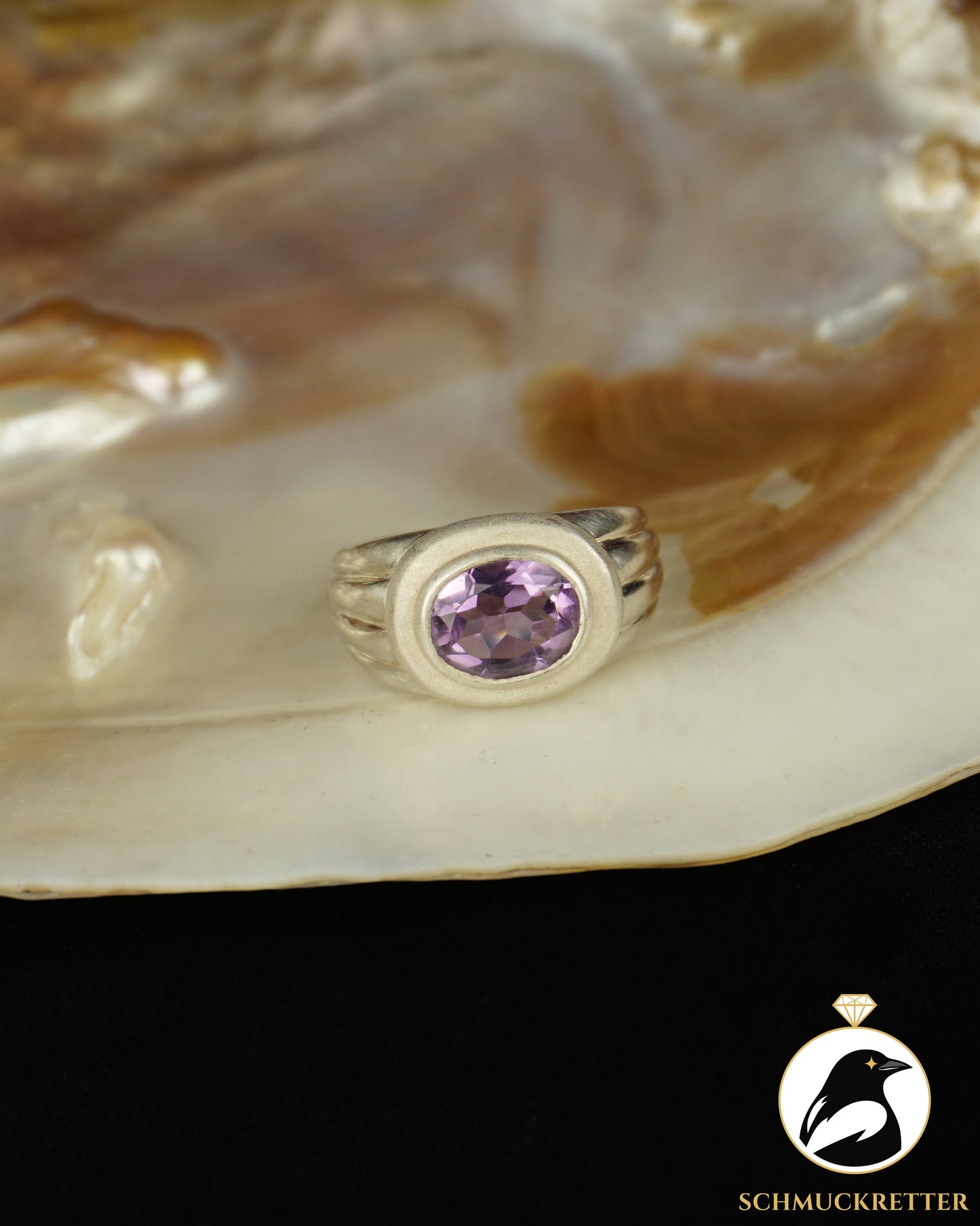 Breiter 925 Silber Ring mit Amethyst, Gr. 57