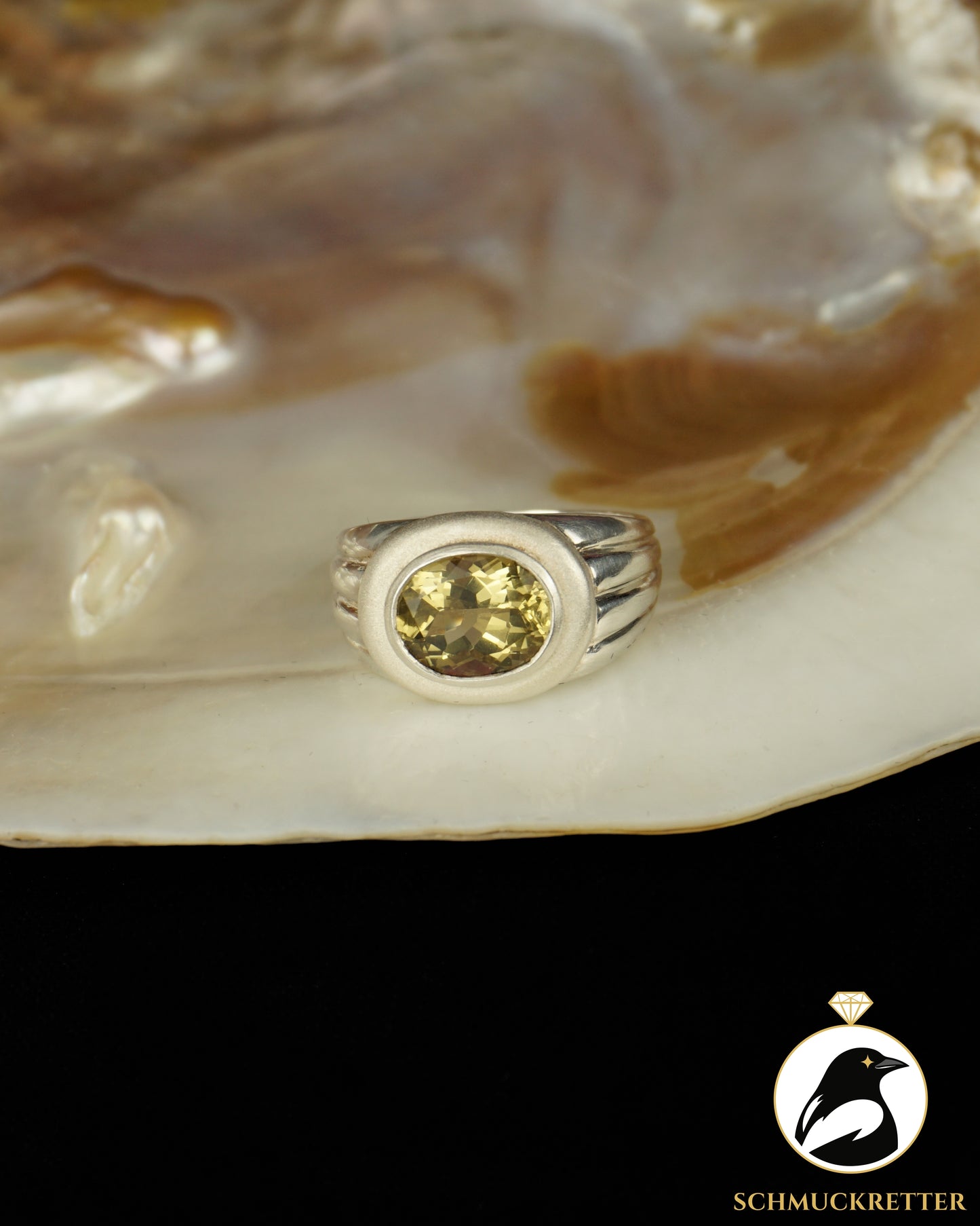 Breiter 925 Silber Ring mit Citrin, Gr. 56