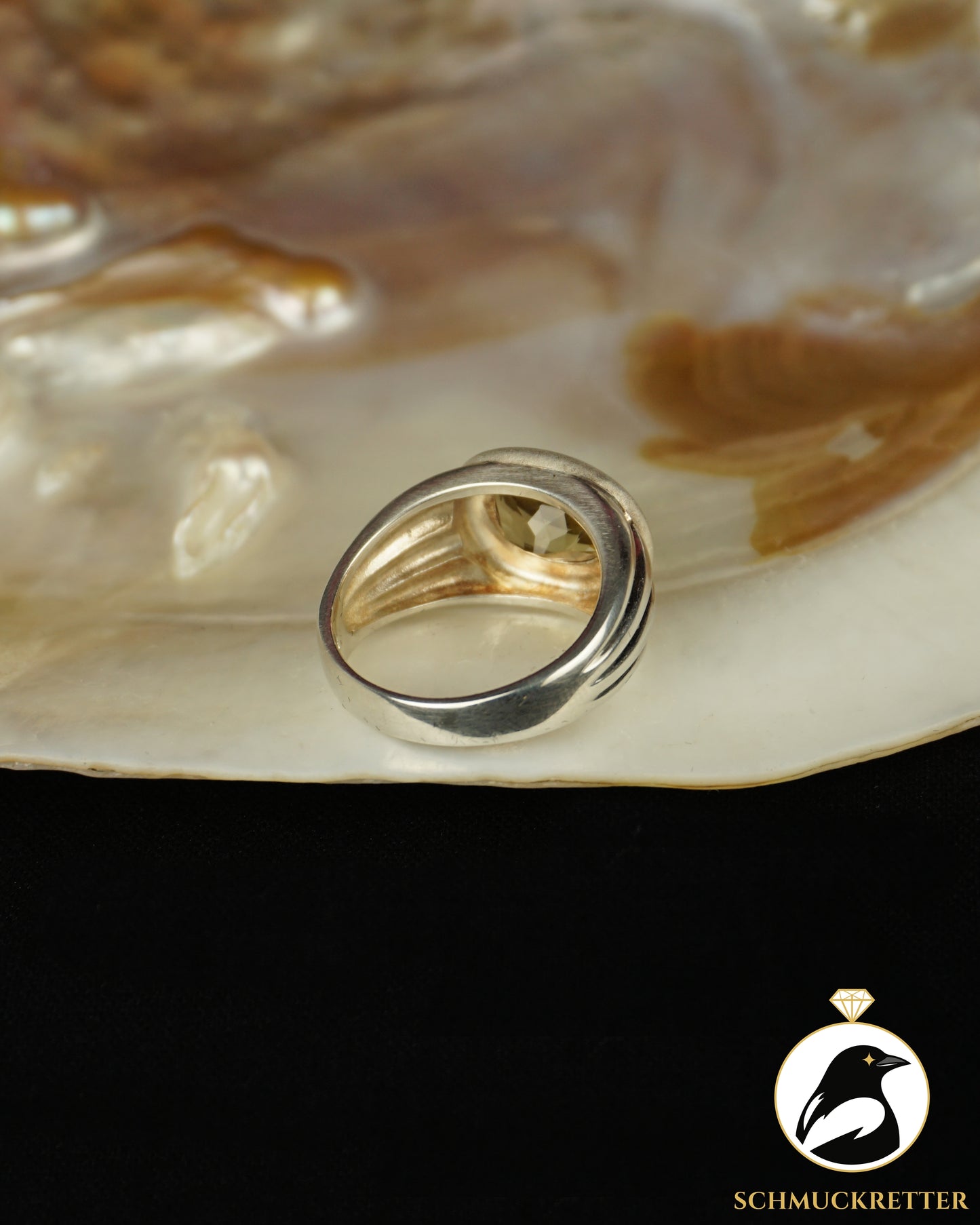 Breiter 925 Silber Ring mit Citrin, Gr. 56
