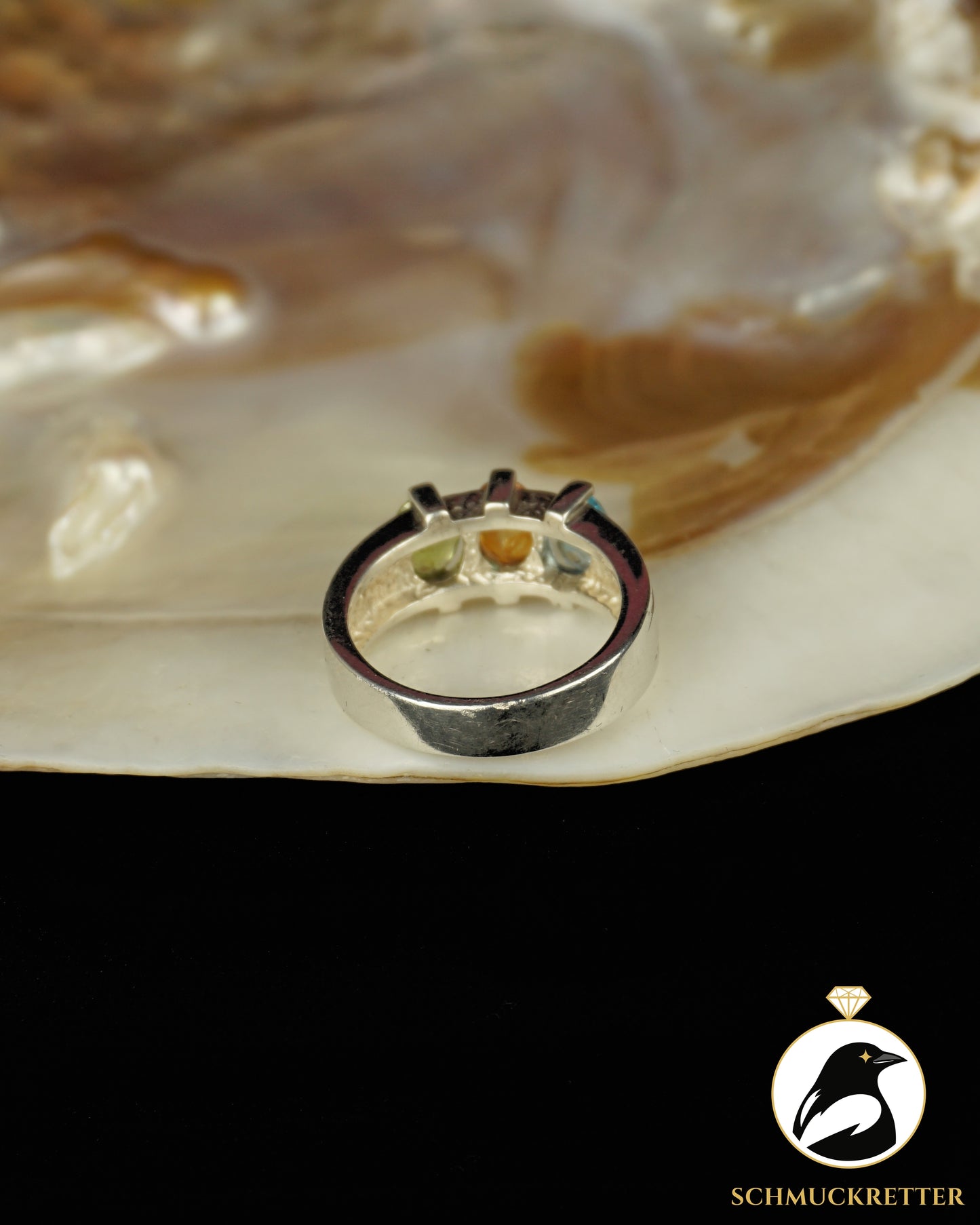 Sommerfrische! 925 Silber Ring mit dreifarbigen Steinen: Peridot & Topas, Gr. 56