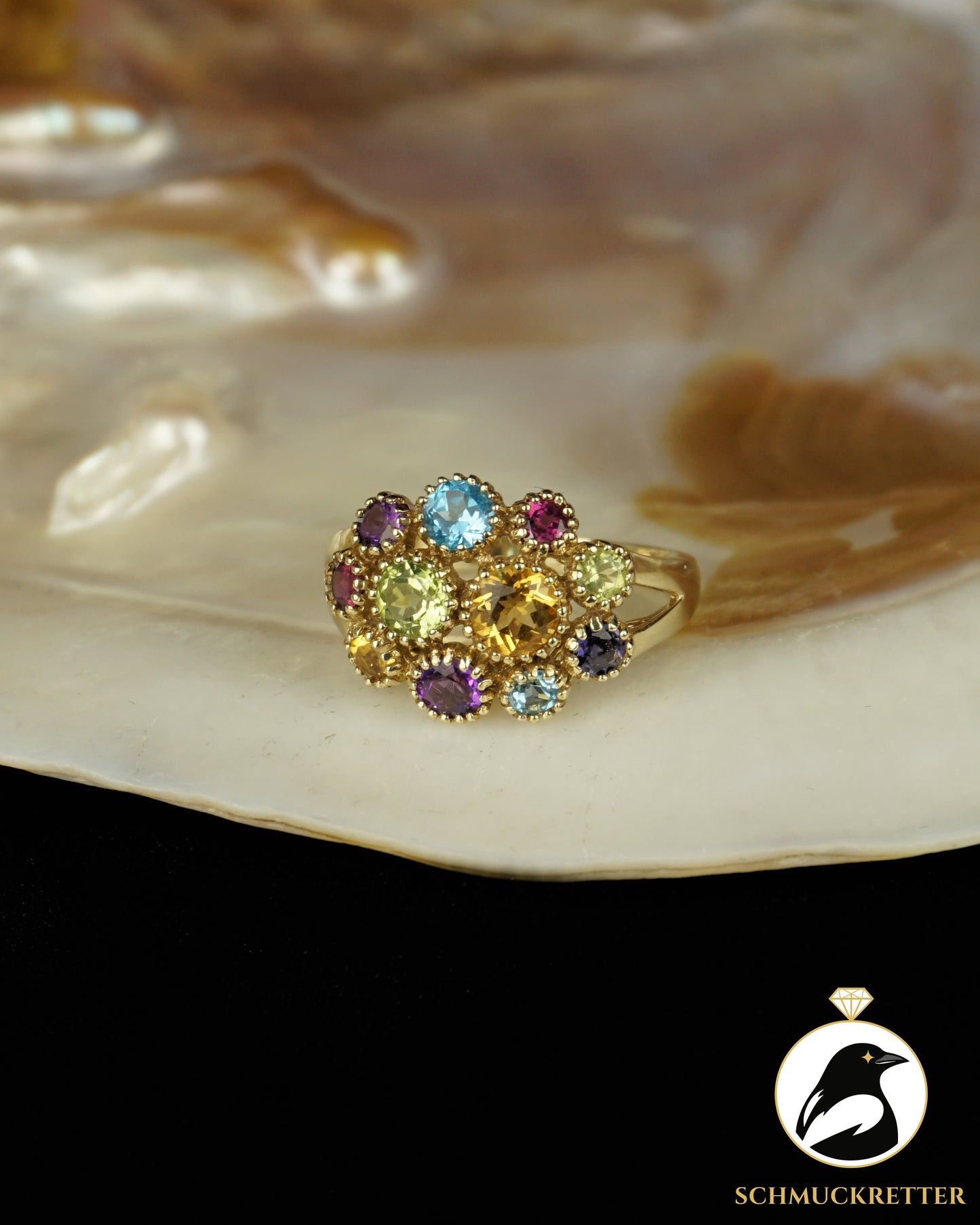 Blumenstrauß - 375 Gold Ring mit Multi-Edelsteinen, Gr. 57