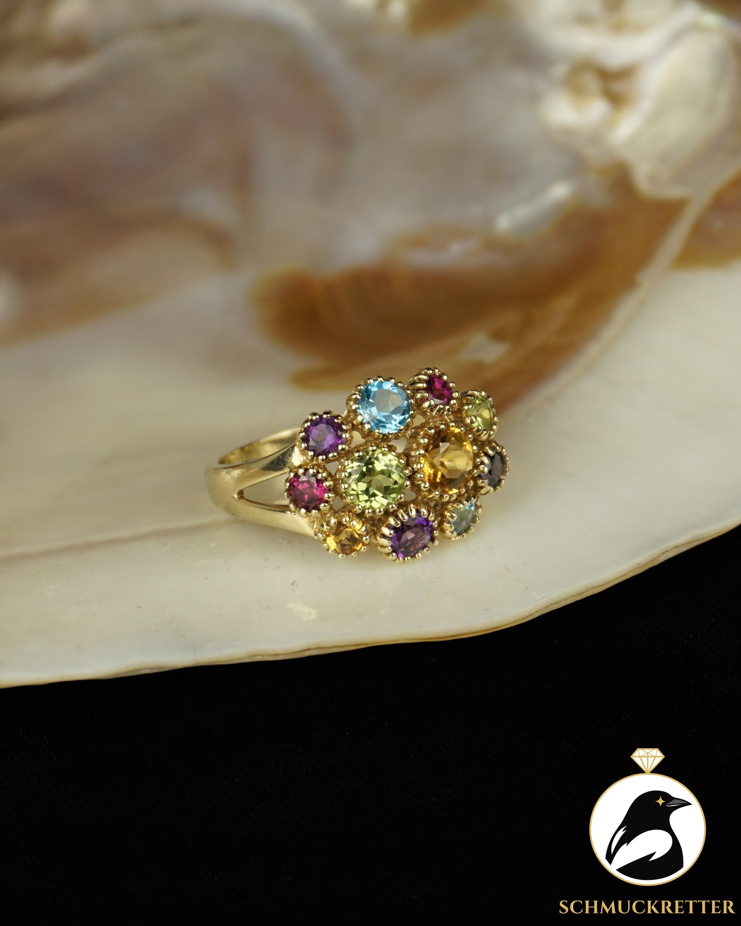 Blumenstrauß - 375 Gold Ring mit Multi-Edelsteinen, Gr. 57