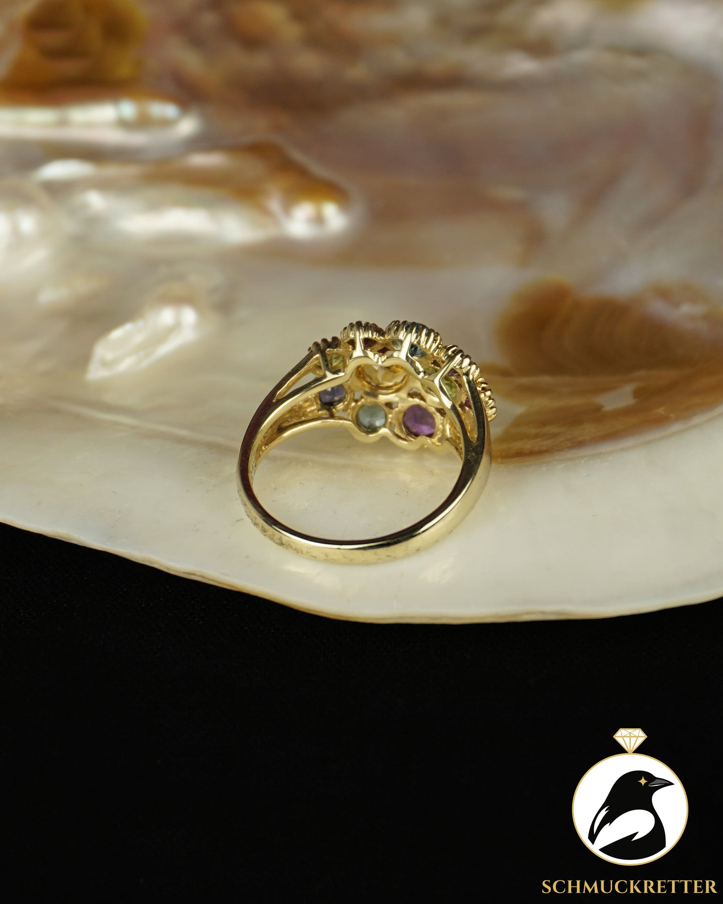 Blumenstrauß - 375 Gold Ring mit Multi-Edelsteinen, Gr. 57