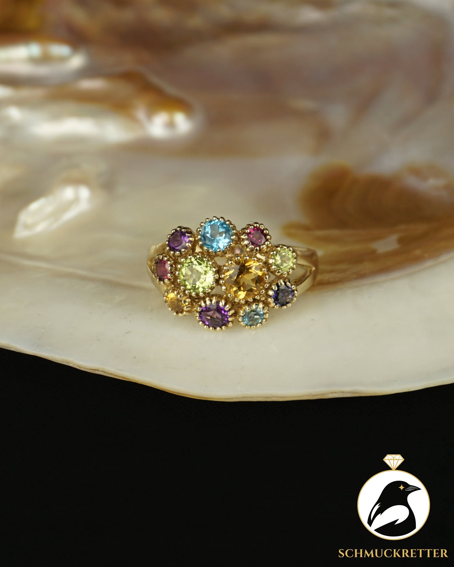 Blumenstrauß - 375 Gold Ring mit Multi-Edelsteinen, Gr. 57