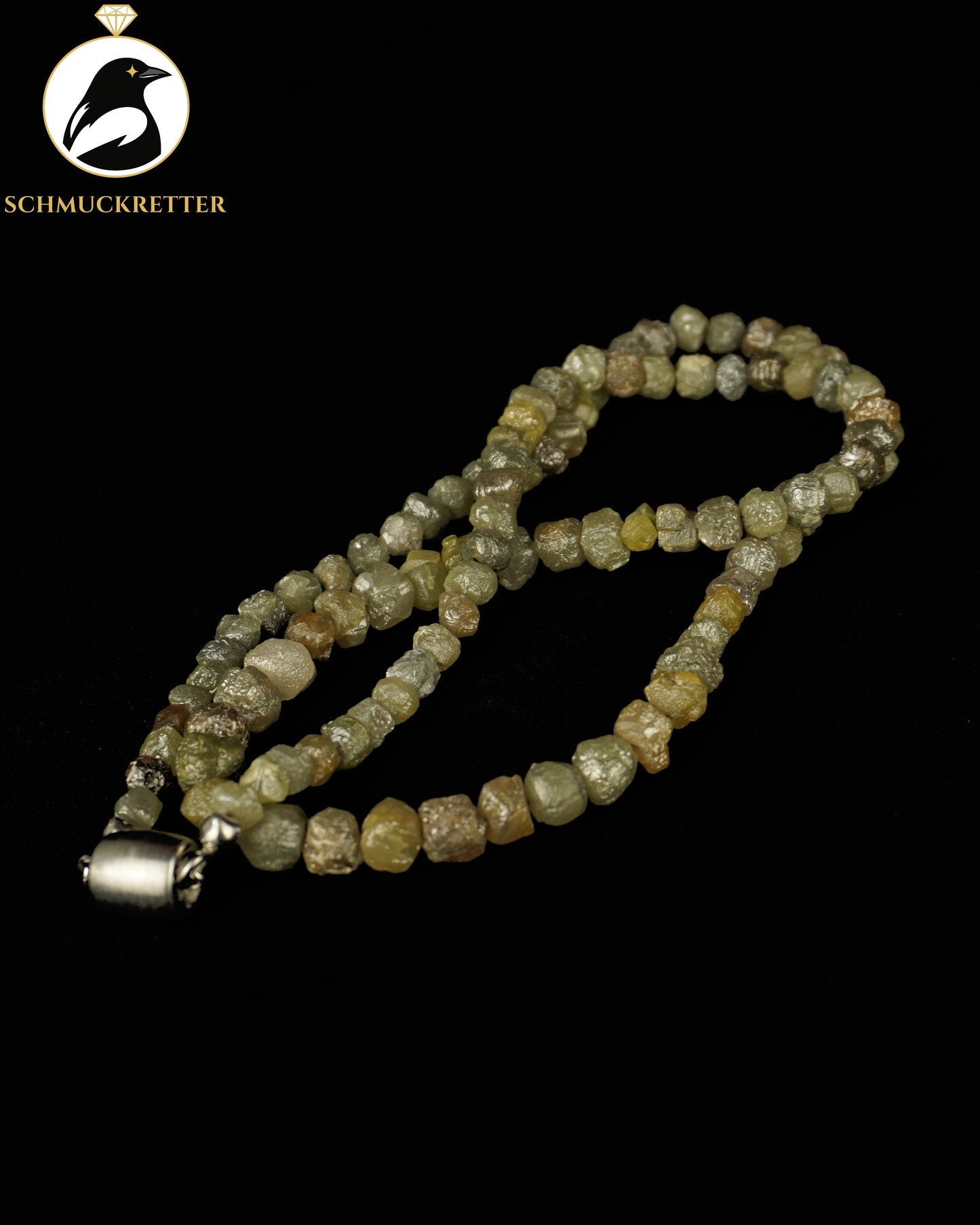 Rohdiamant-Collier mit Verschluss aus 585 Weißgold - rund 100ct!