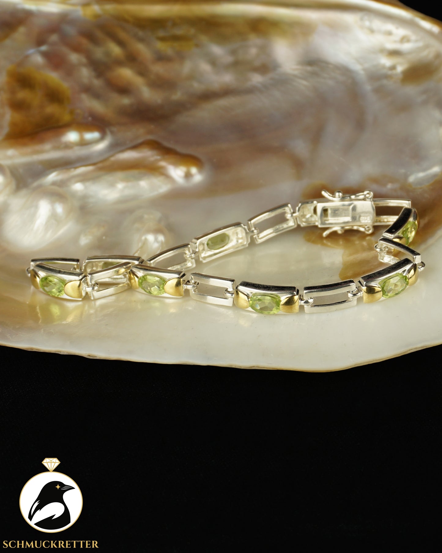 Peridot-Armband aus 925 Silber mit vergoldeten Elementen