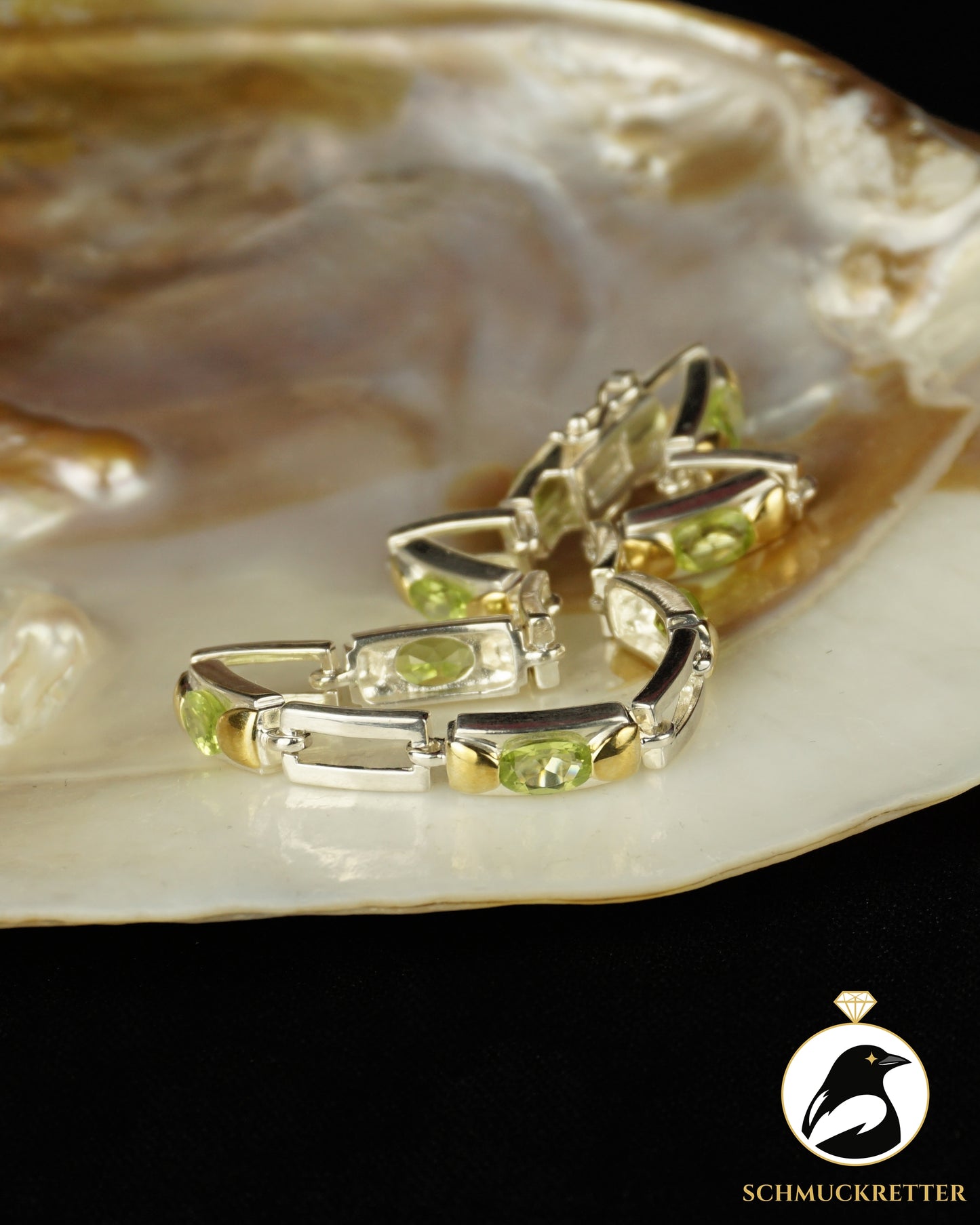Peridot-Armband aus 925 Silber mit vergoldeten Elementen