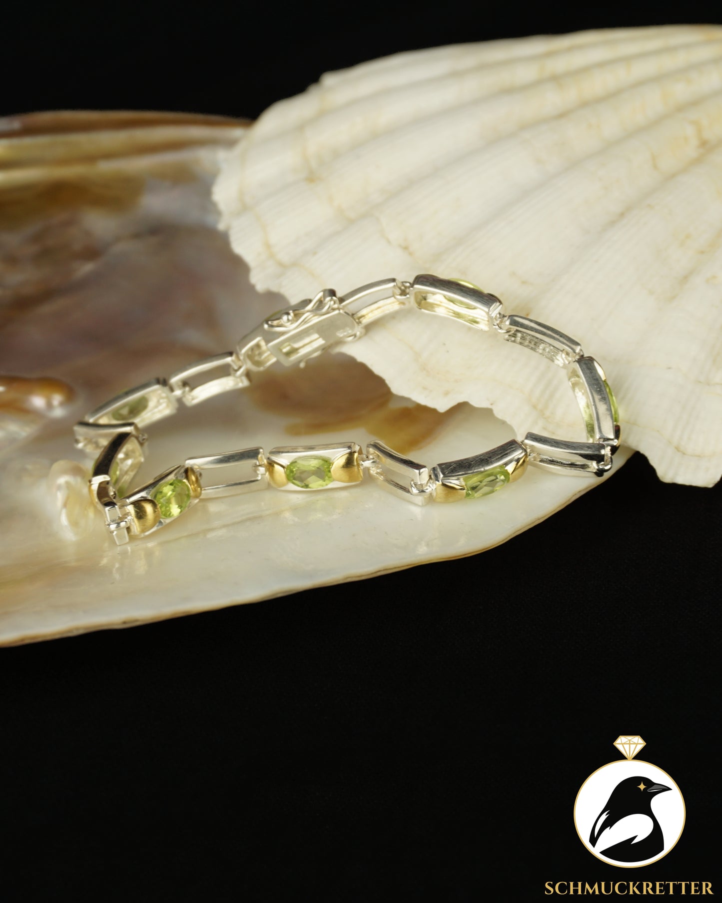 Peridot-Armband aus 925 Silber mit vergoldeten Elementen