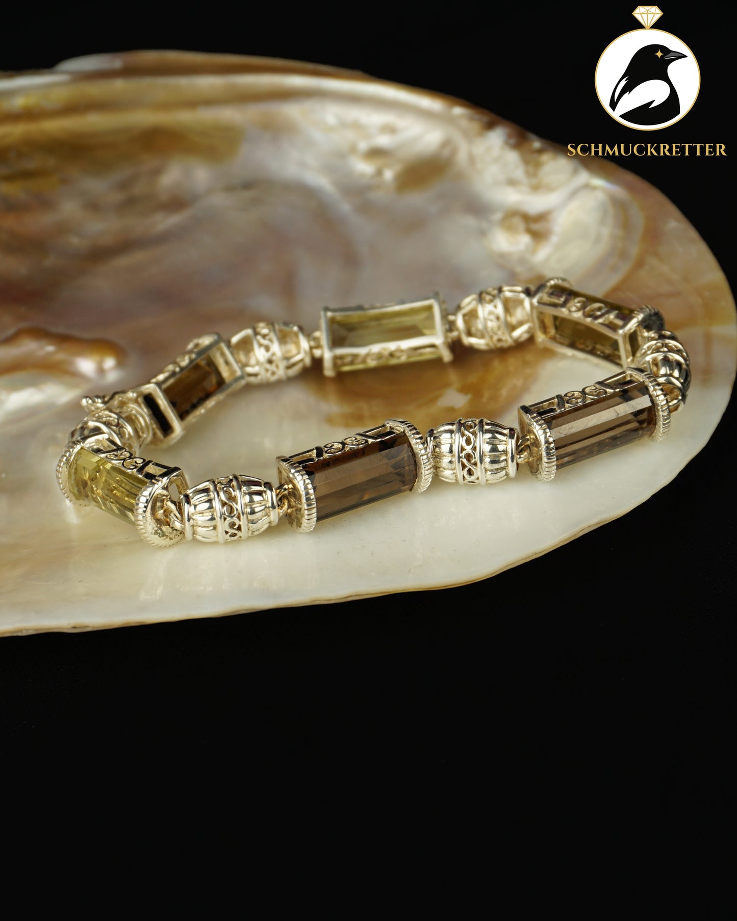 Massives Edelstein-Armband mit Citrin & Rauchquarz aus 925 Silber
