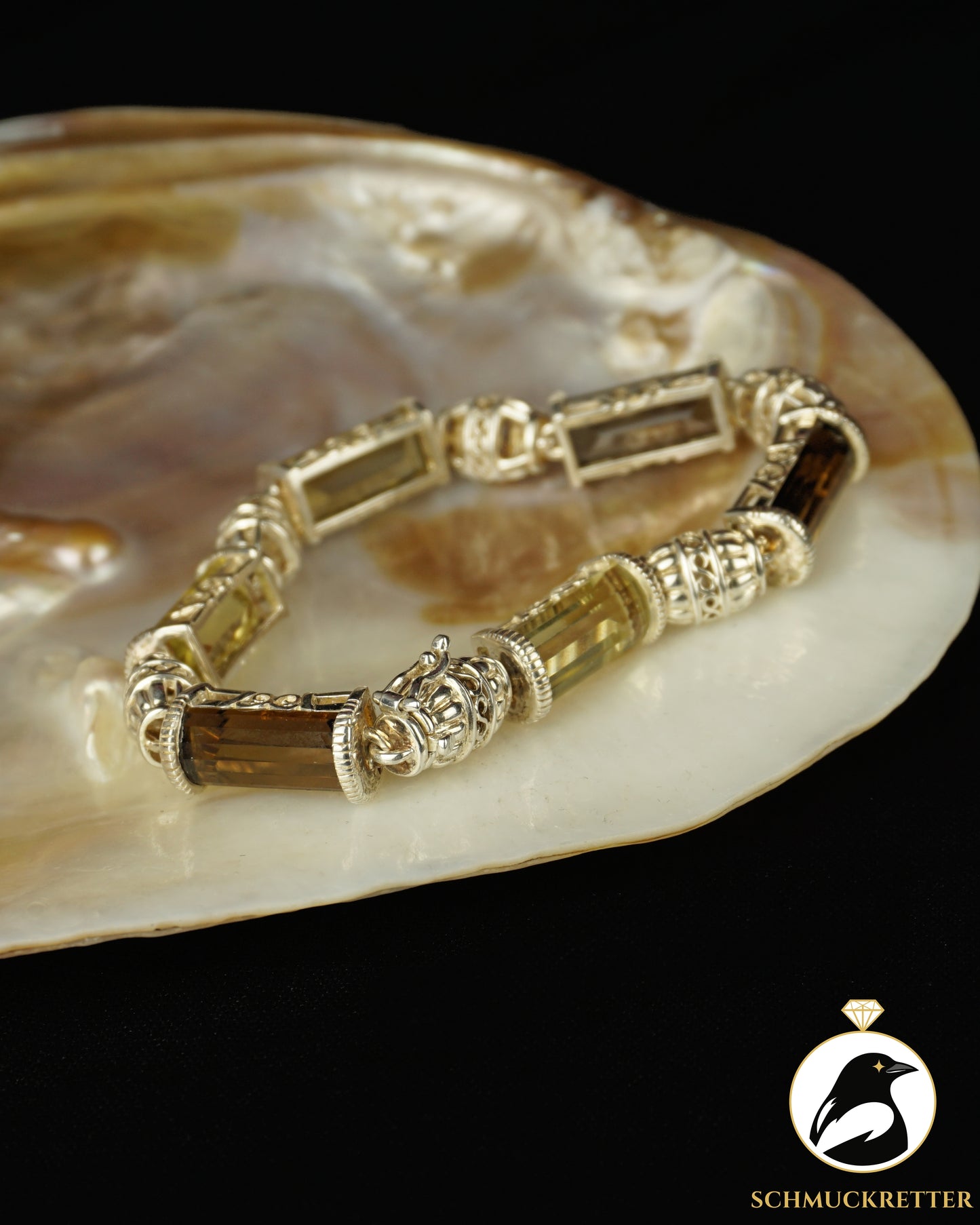 Massives Edelstein-Armband mit Citrin & Rauchquarz aus 925 Silber