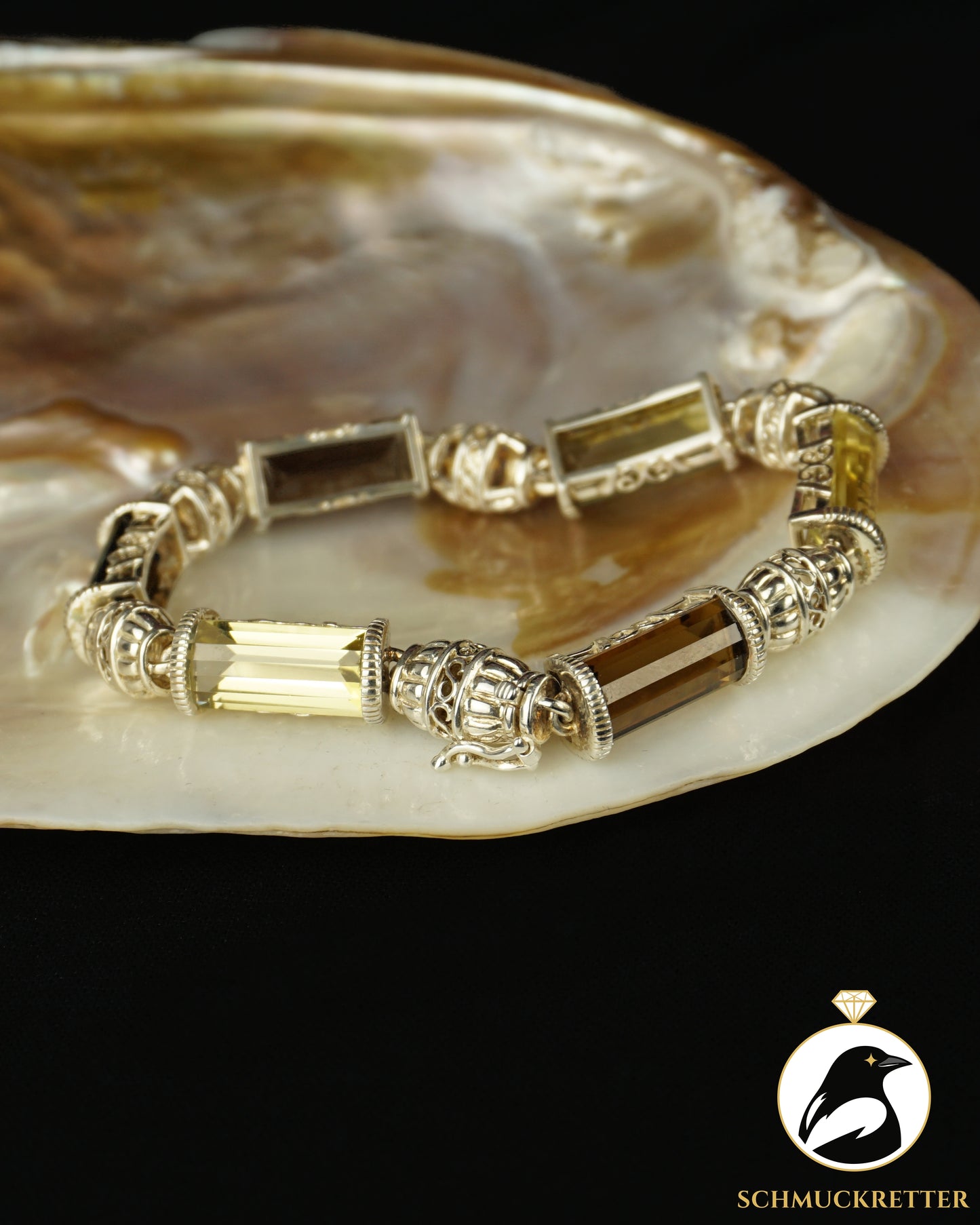 Massives Edelstein-Armband mit Citrin & Rauchquarz aus 925 Silber