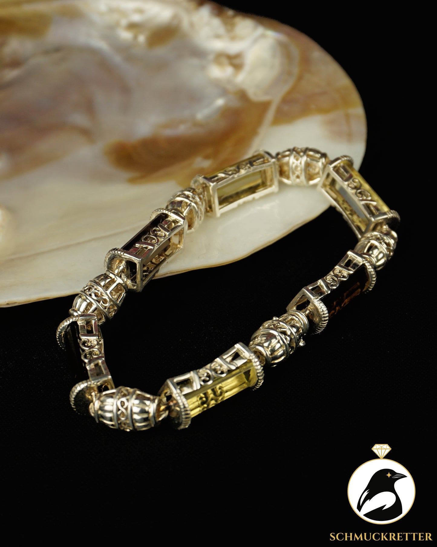 Massives Edelstein-Armband mit Citrin & Rauchquarz aus 925 Silber