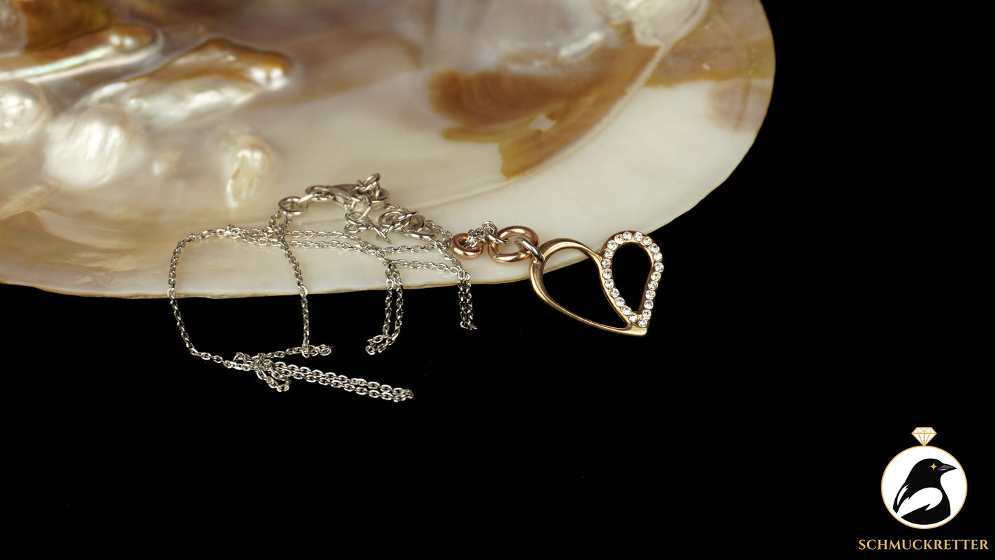 Collier aus 925 Silber mit Edelstahl-Anhänger in Herzform, rosévergoldet, SALE