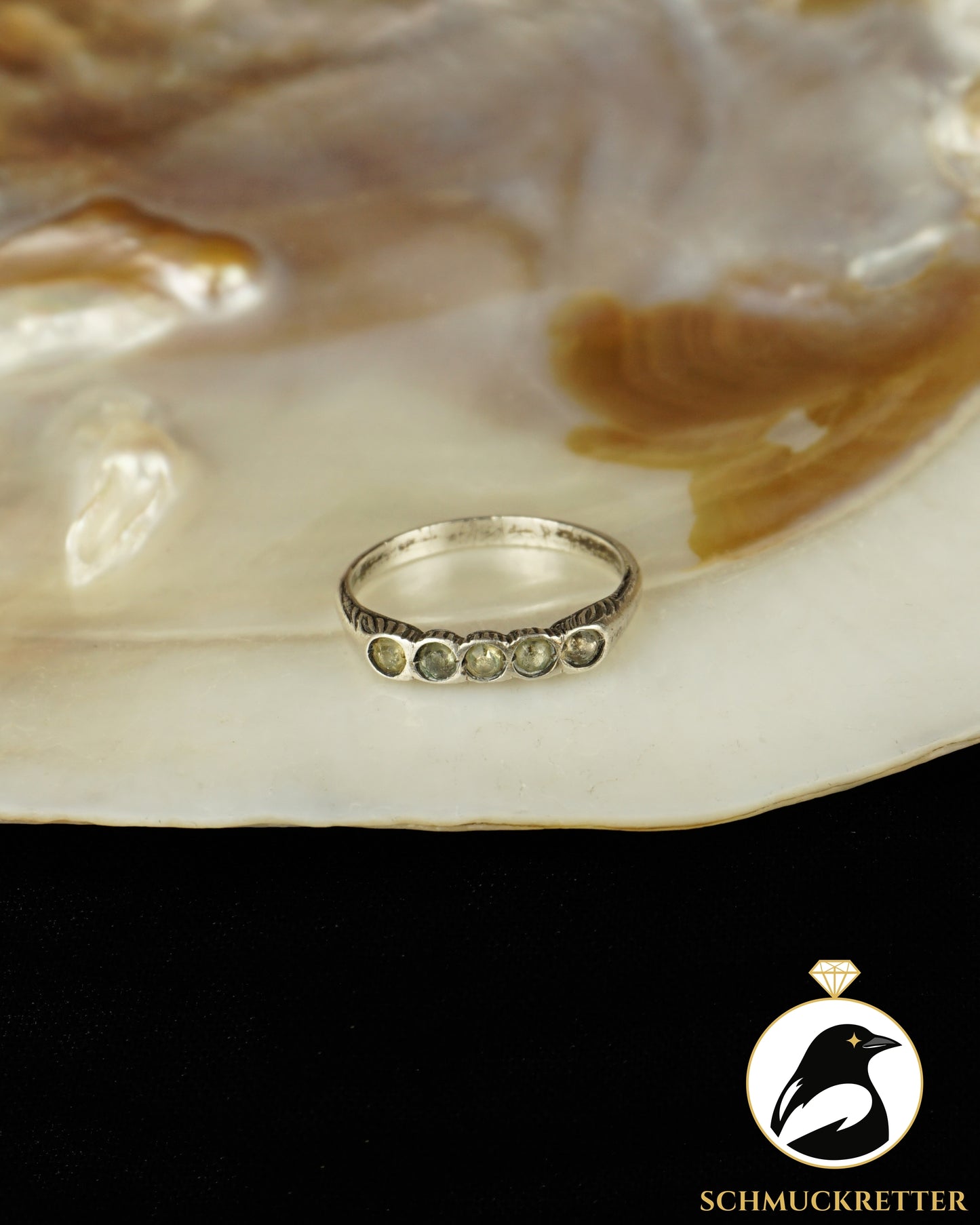 Historischer Jugendstil-Ring | 835 Silber & weiße Glassteine, Gr. 54