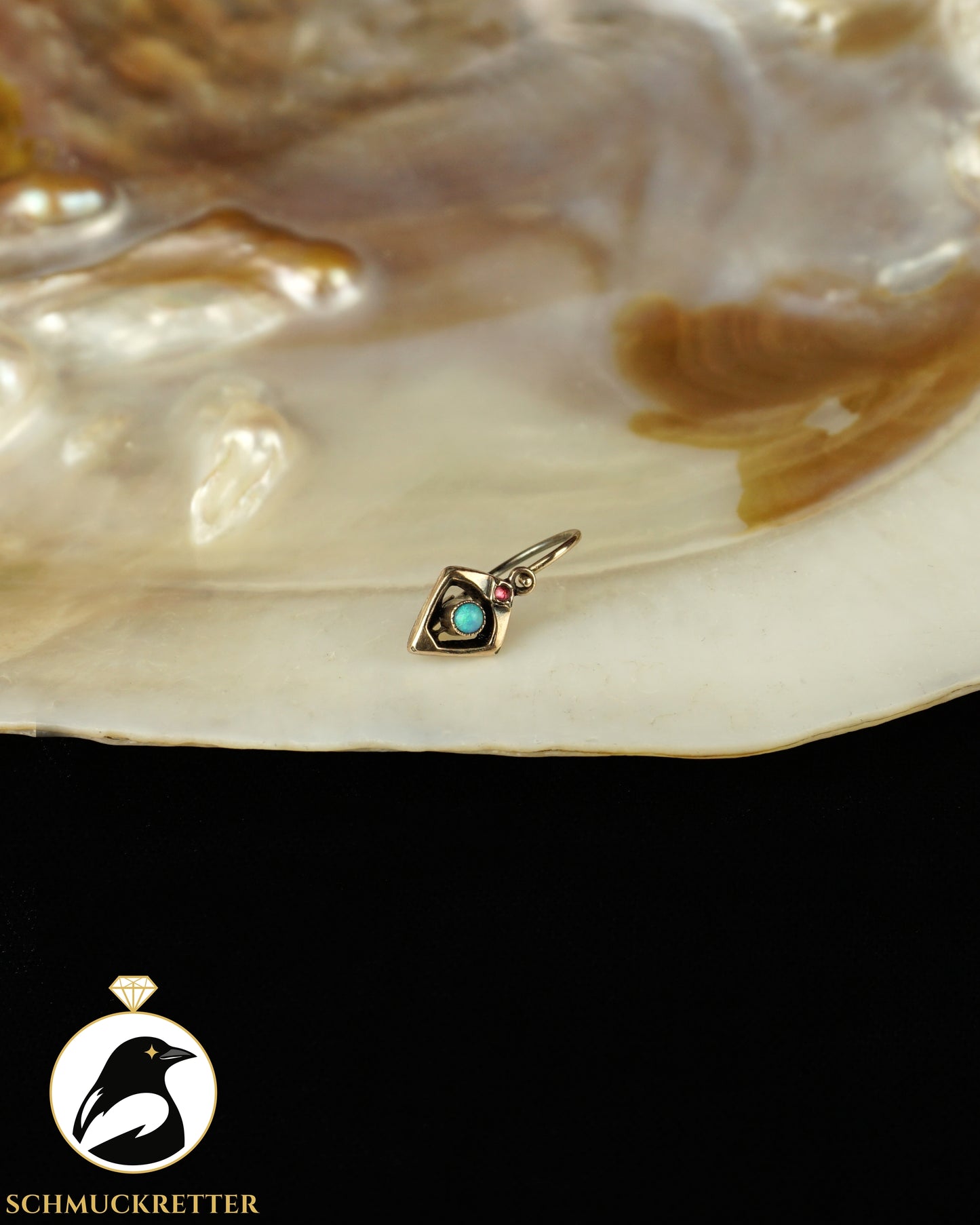 Jugendstil Ohrring mit Opal & Rubin | Roségold Double | um 1905–1920