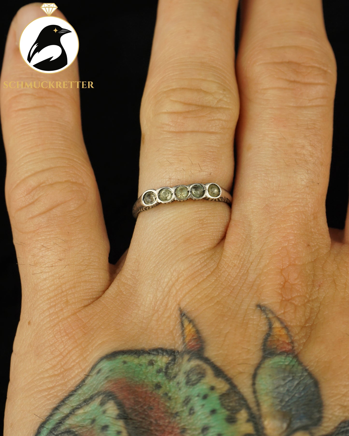 Historischer Jugendstil-Ring | 835 Silber & weiße Glassteine, Gr. 54