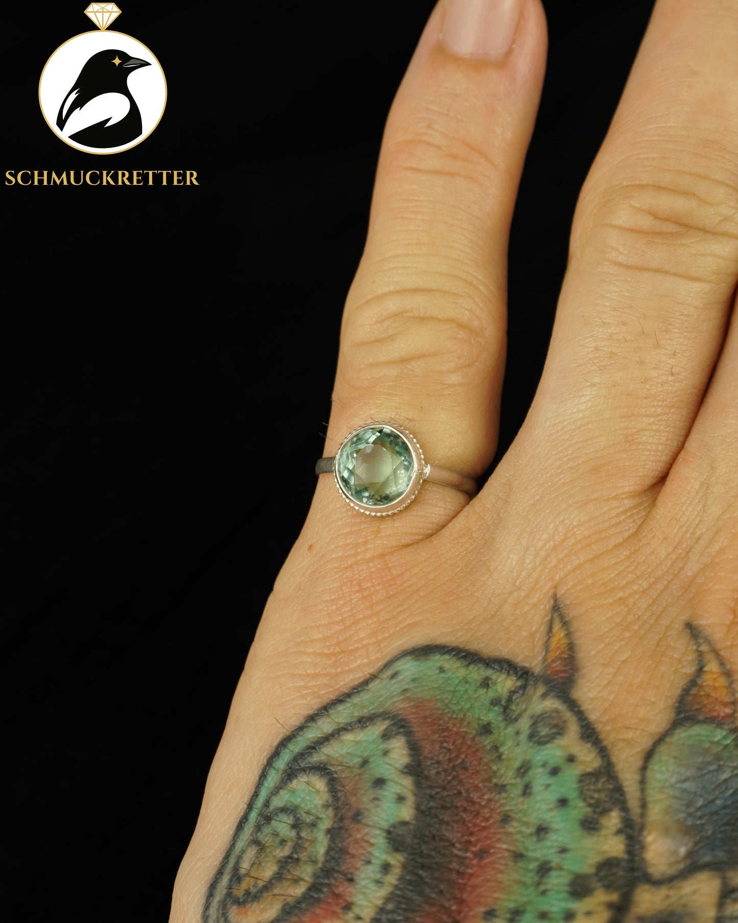800 Silberring mit hellblauem Glas | ca. 1940–1950, Gr. 52