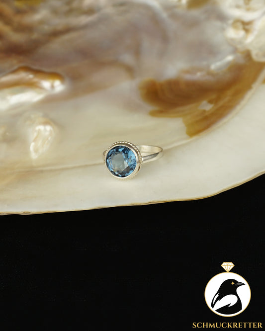 800 Silberring mit dunkelblauem Glas | (Rund) ca. 1940–1950, Gr. 44