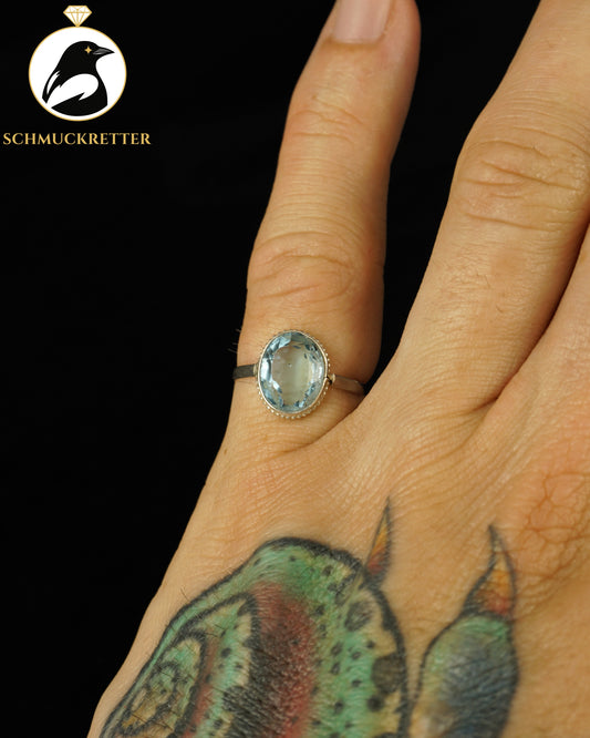 800 Silberring mit blauem Glas | (oval) ca. 1940–1950, Gr. 44, 49 & 52