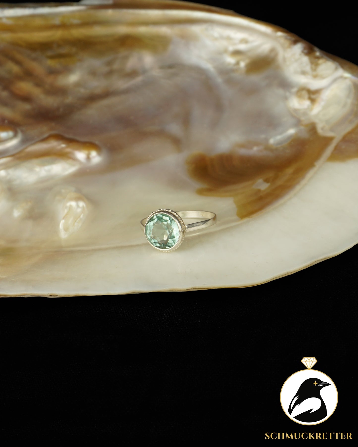 800 Silberring mit hellblauem Glas | ca. 1940–1950, Gr. 52