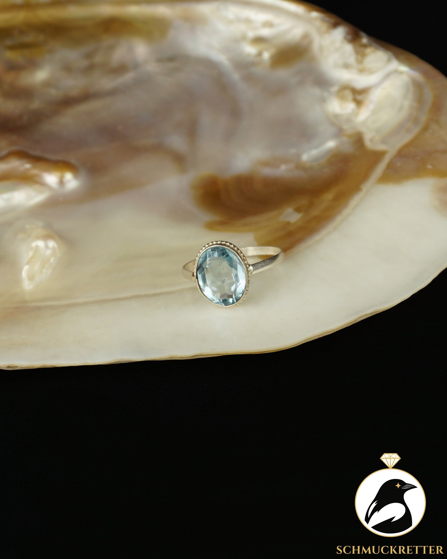 800 Silberring mit blauem Glas | (oval) ca. 1940–1950, Gr. 44, 49 & 52