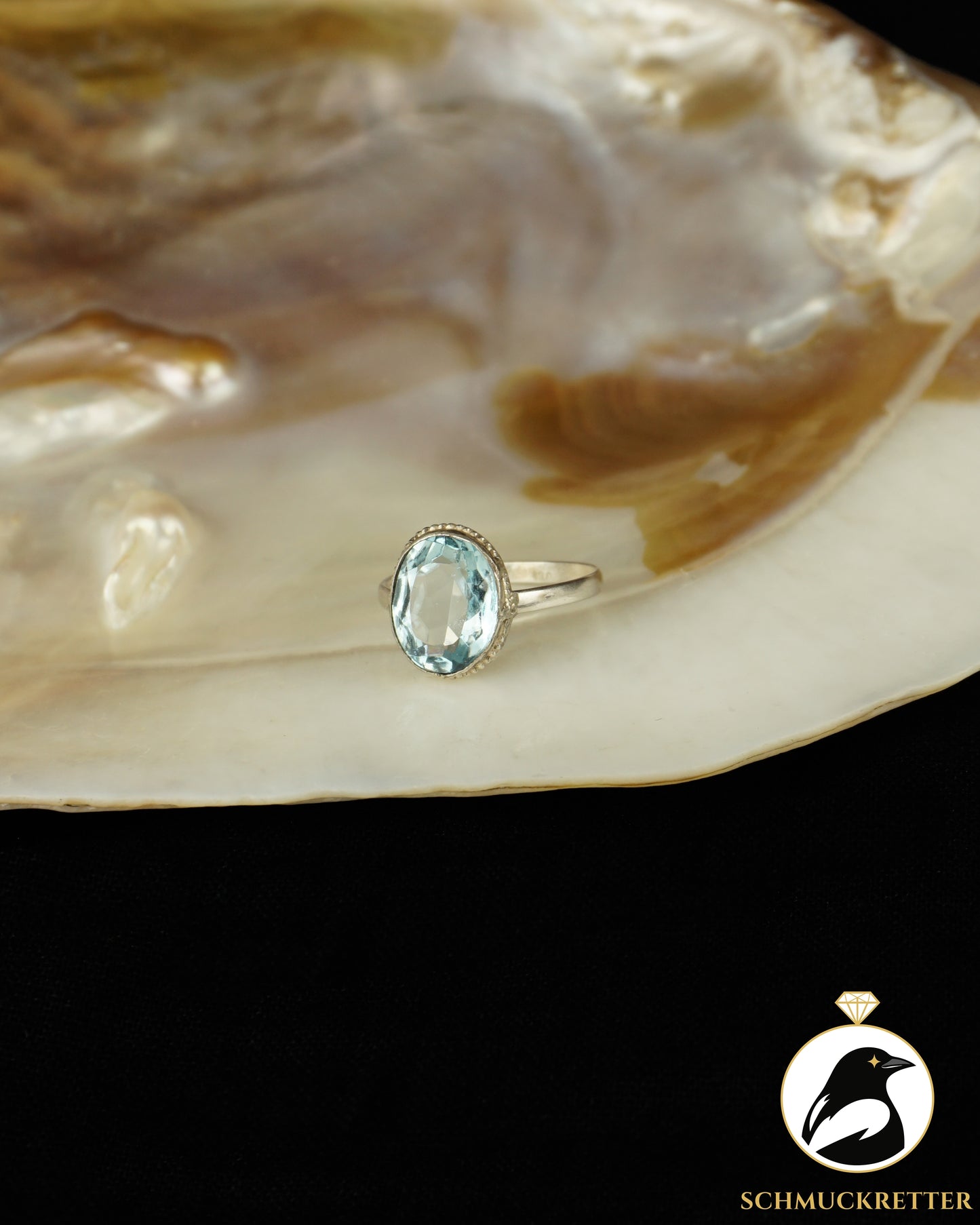 800 Silberring mit hellblauem Glas | (oval) ca. 1940–1950, Gr. 49, 51 & 52