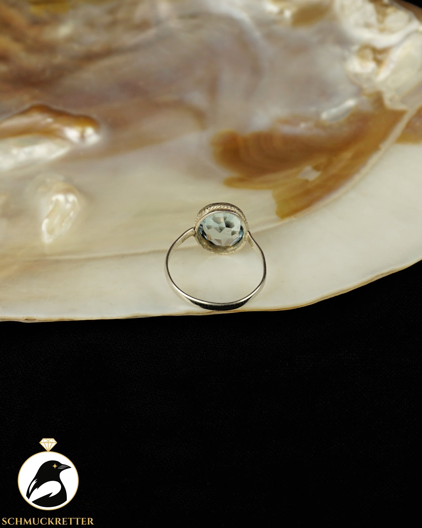 800 Silberring mit hellblauem Glas | (oval) ca. 1940–1950, Gr. 49, 51 & 52