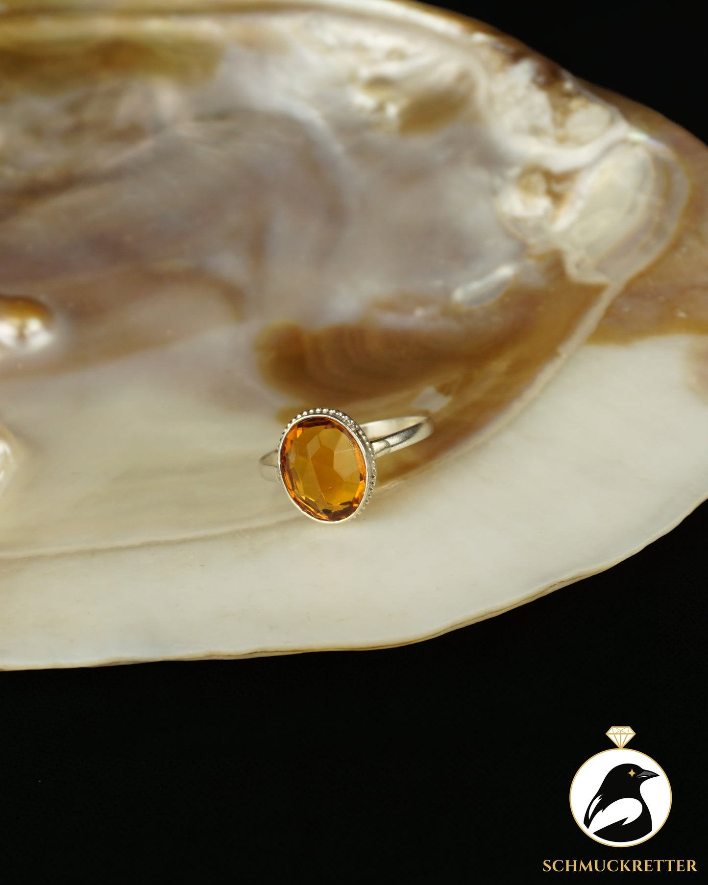 800 Silberring mit orangenem Glas | ca. 1940–1950, Gr. 42-54