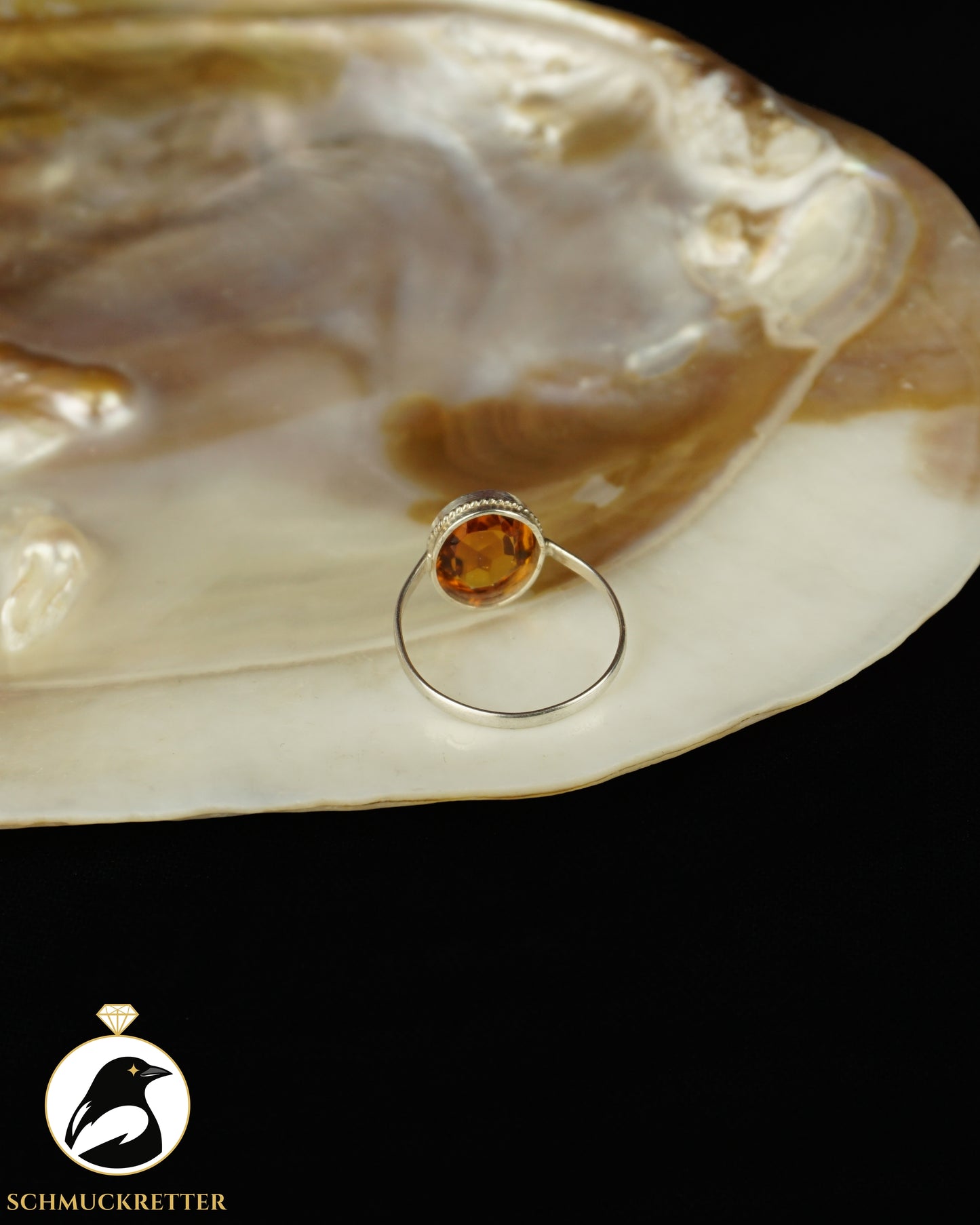 800 Silberring mit orangenem Glas | ca. 1940–1950, Gr. 42-54