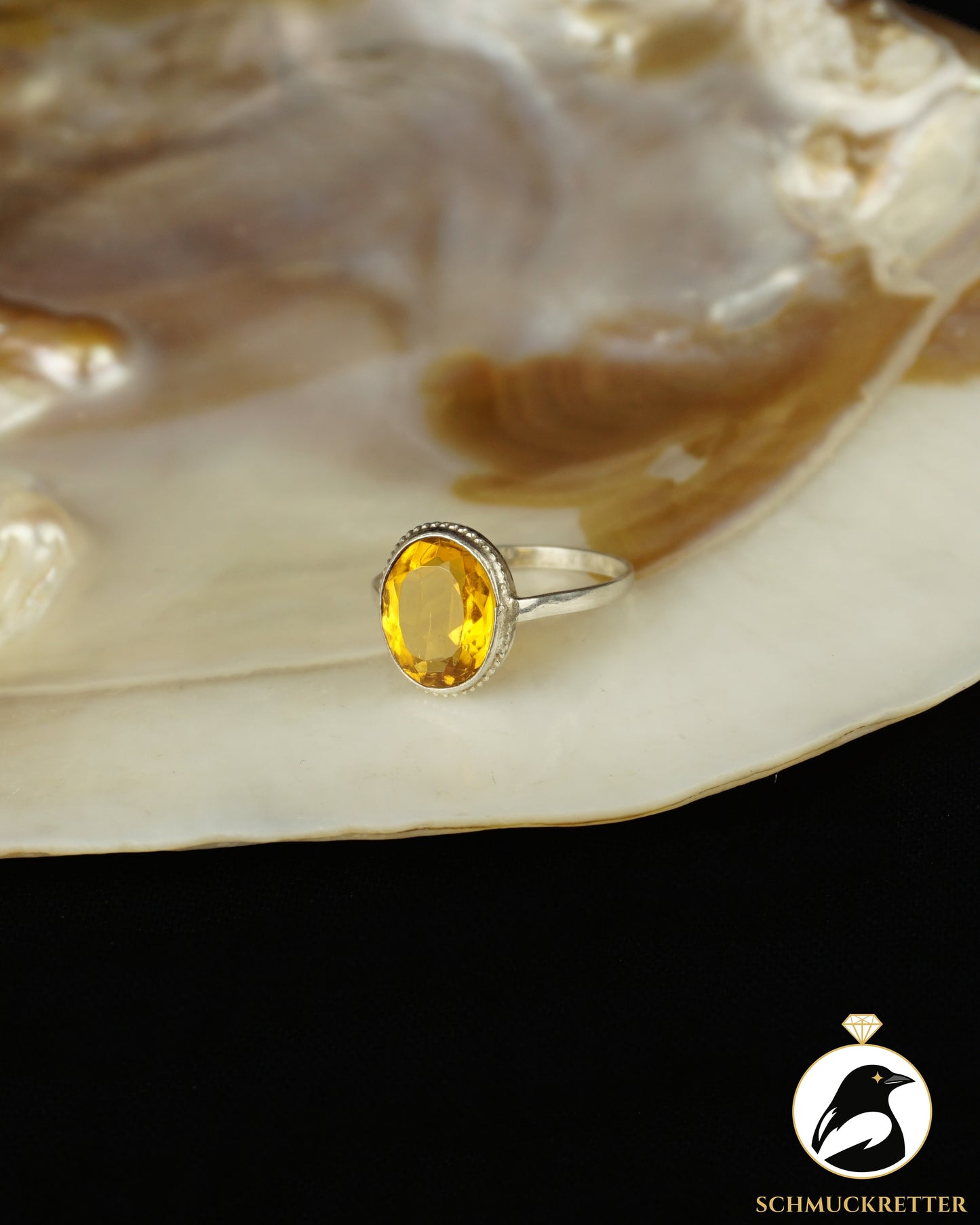800 Silberring mit gelbem Glas | ca. 1940–1950, Gr. 44-53