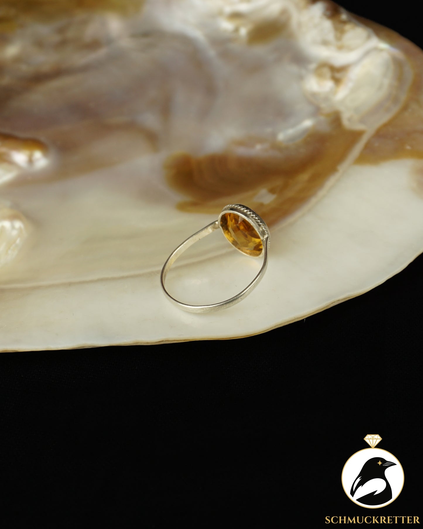 800 Silberring mit gelbem Glas | ca. 1940–1950, Gr. 44-53