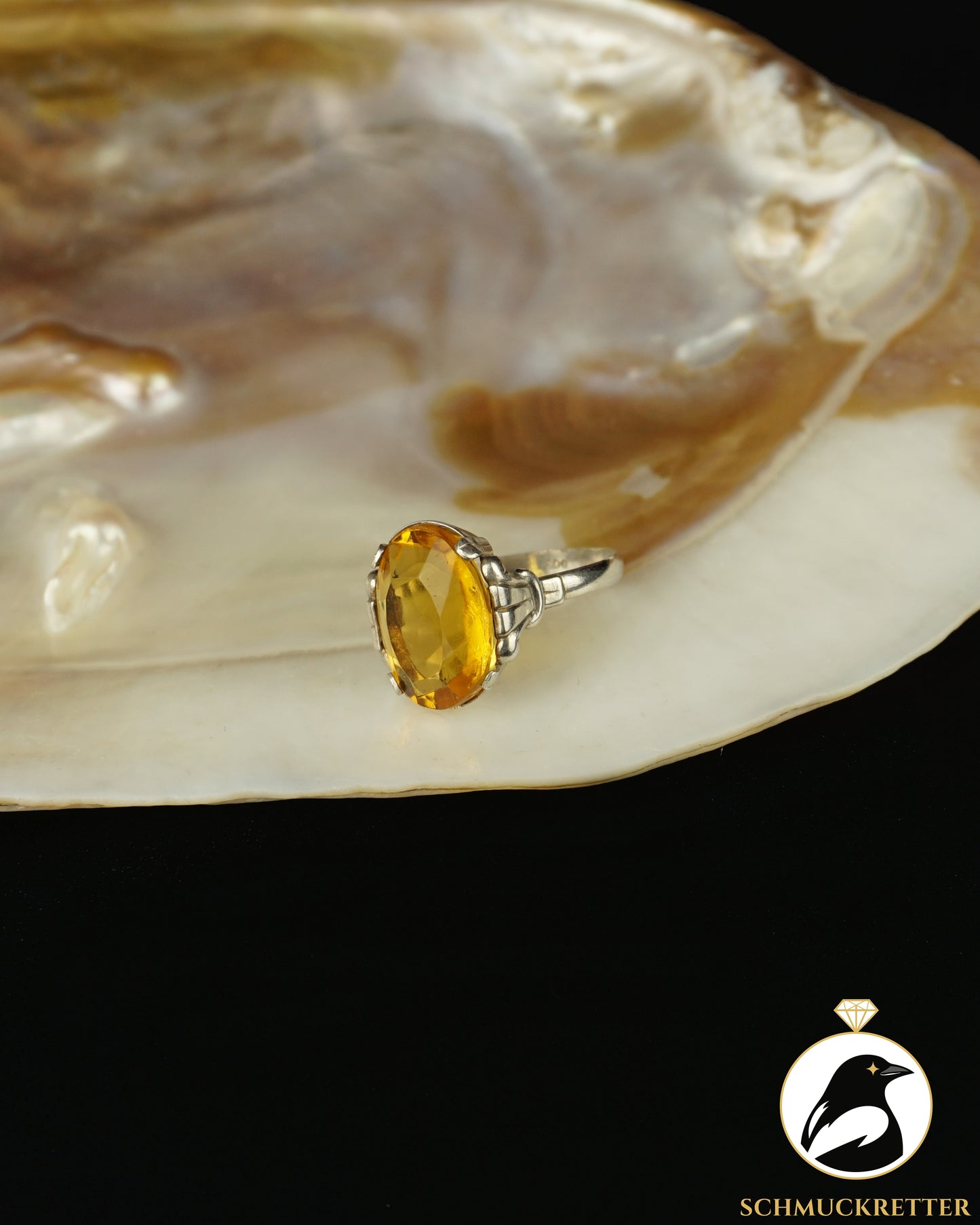 800 Silberring mit gelbem Glas | ca. 1940–1950, Gr. 49 & 50