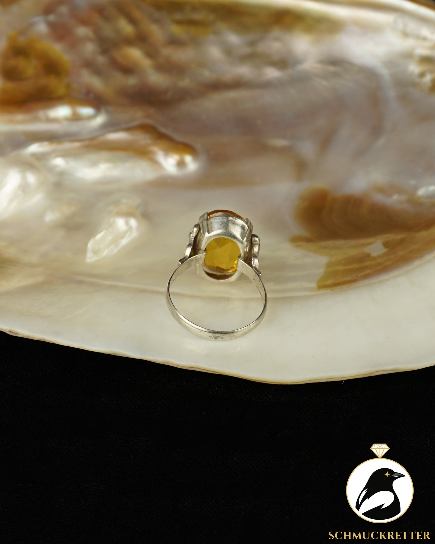 800 Silberring mit gelbem Glas | ca. 1940–1950, Gr. 49 & 50