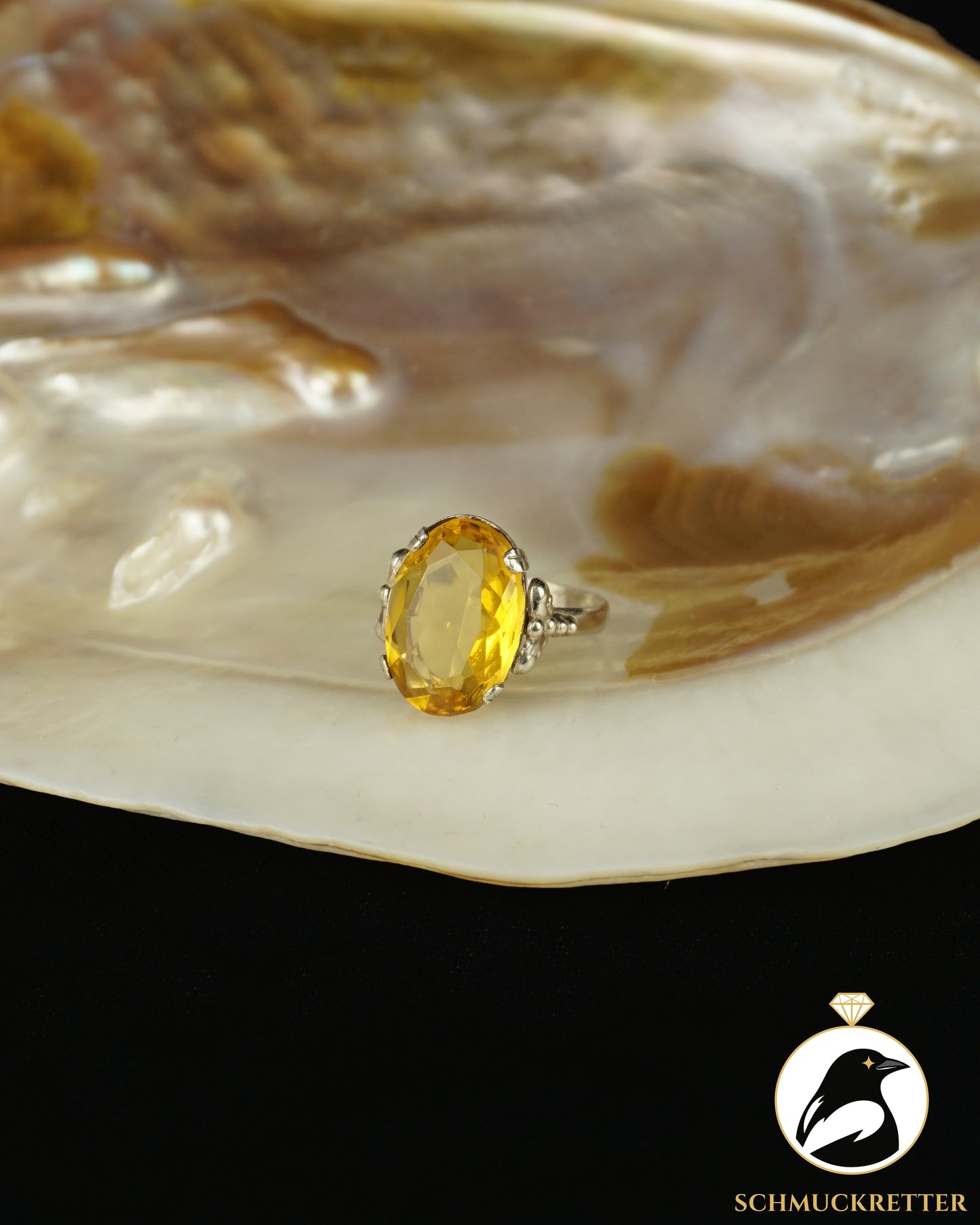 800 Silberring mit gelbem Glas | ca. 1940–1950, Gr. 48 & 56