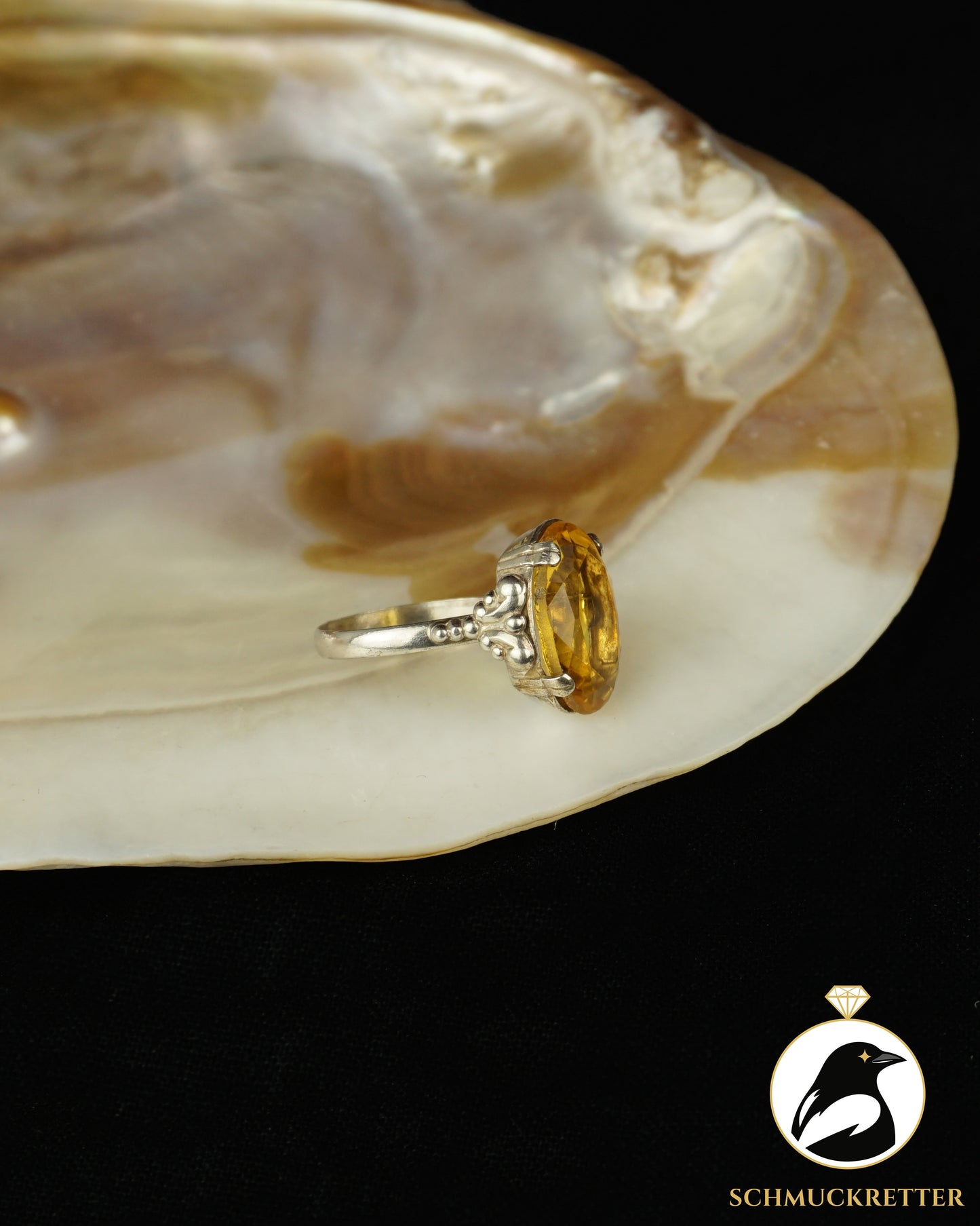 800 Silberring mit gelbem Glas | ca. 1940–1950, Gr. 48 & 56