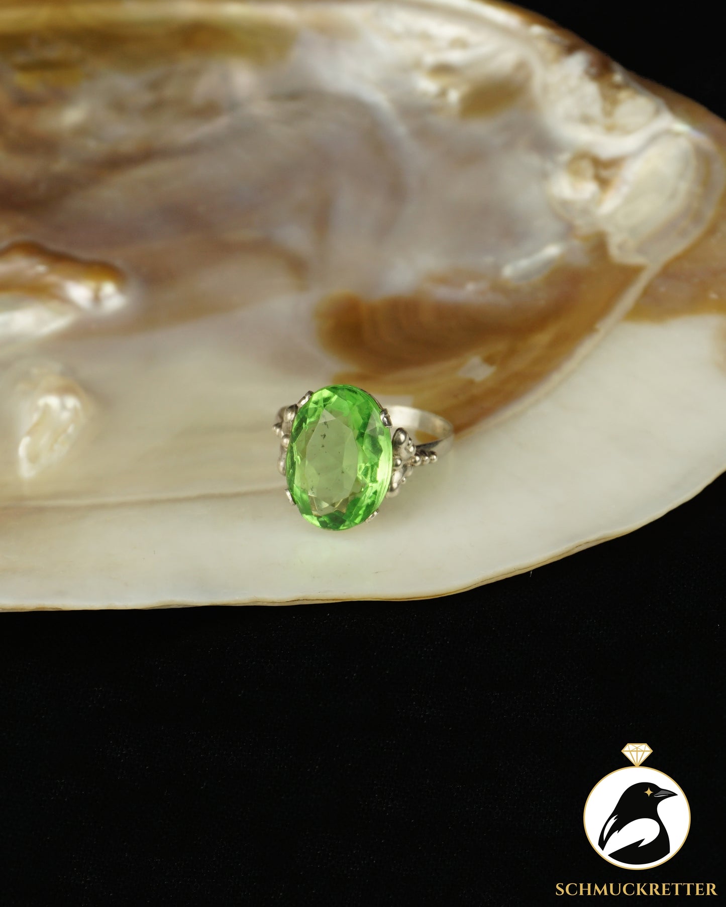 800 Silberring mit grünem Glas | ca. 1940–1950, Gr. 45, 48, 49 & 55
