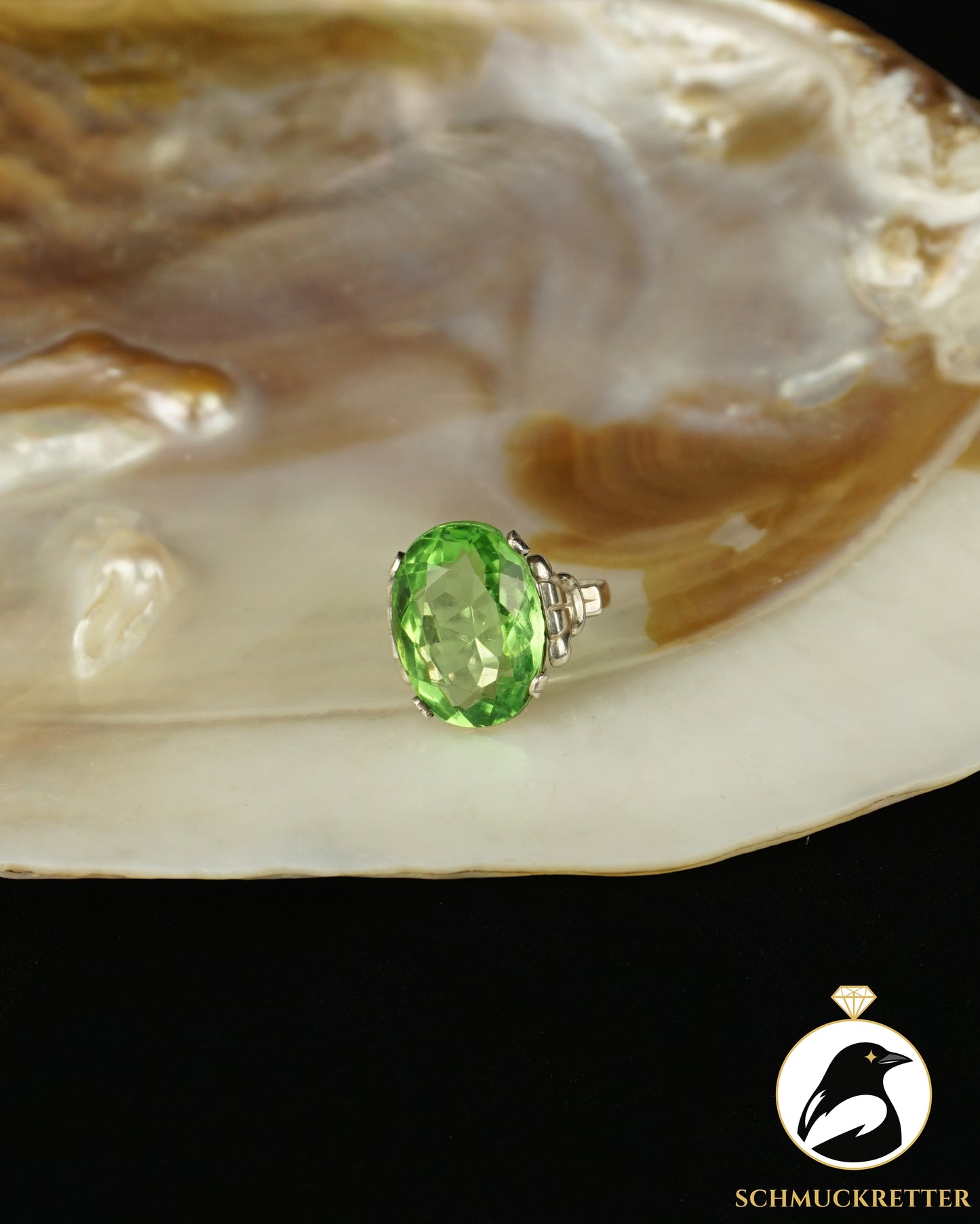 800 Silberring mit grünem Glas | ca. 1940–1950, Gr. 45, 48, 49 & 55