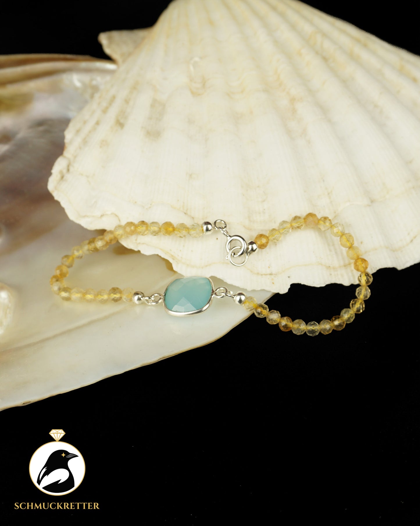 Armband | Wellensittich | Citrin& hellblauer Chalcedon