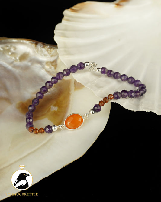 Armband | Vampirkrabbe | Amethyst, Karneol, Hessonit