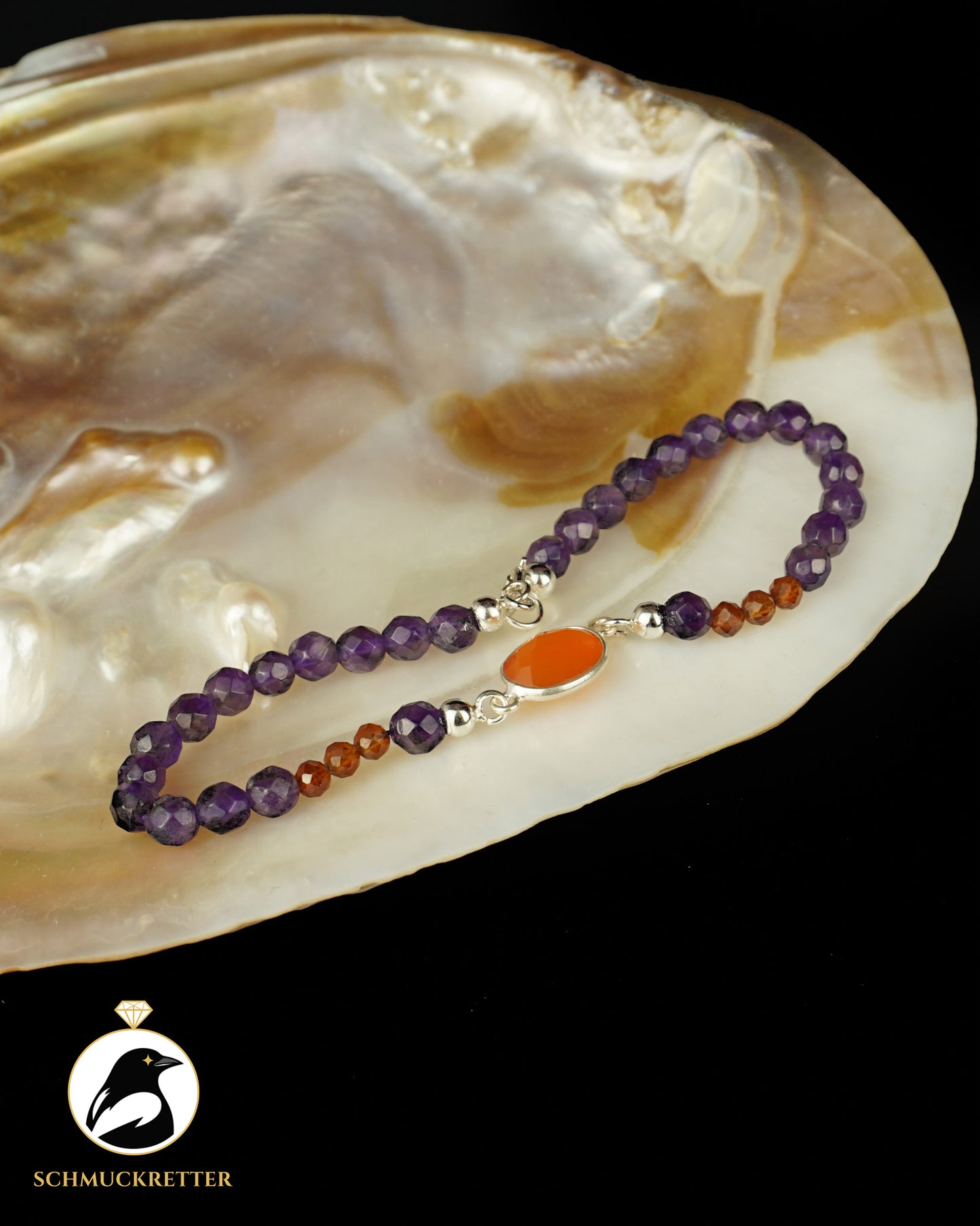 Armband | Vampirkrabbe | Amethyst, Karneol, Hessonit