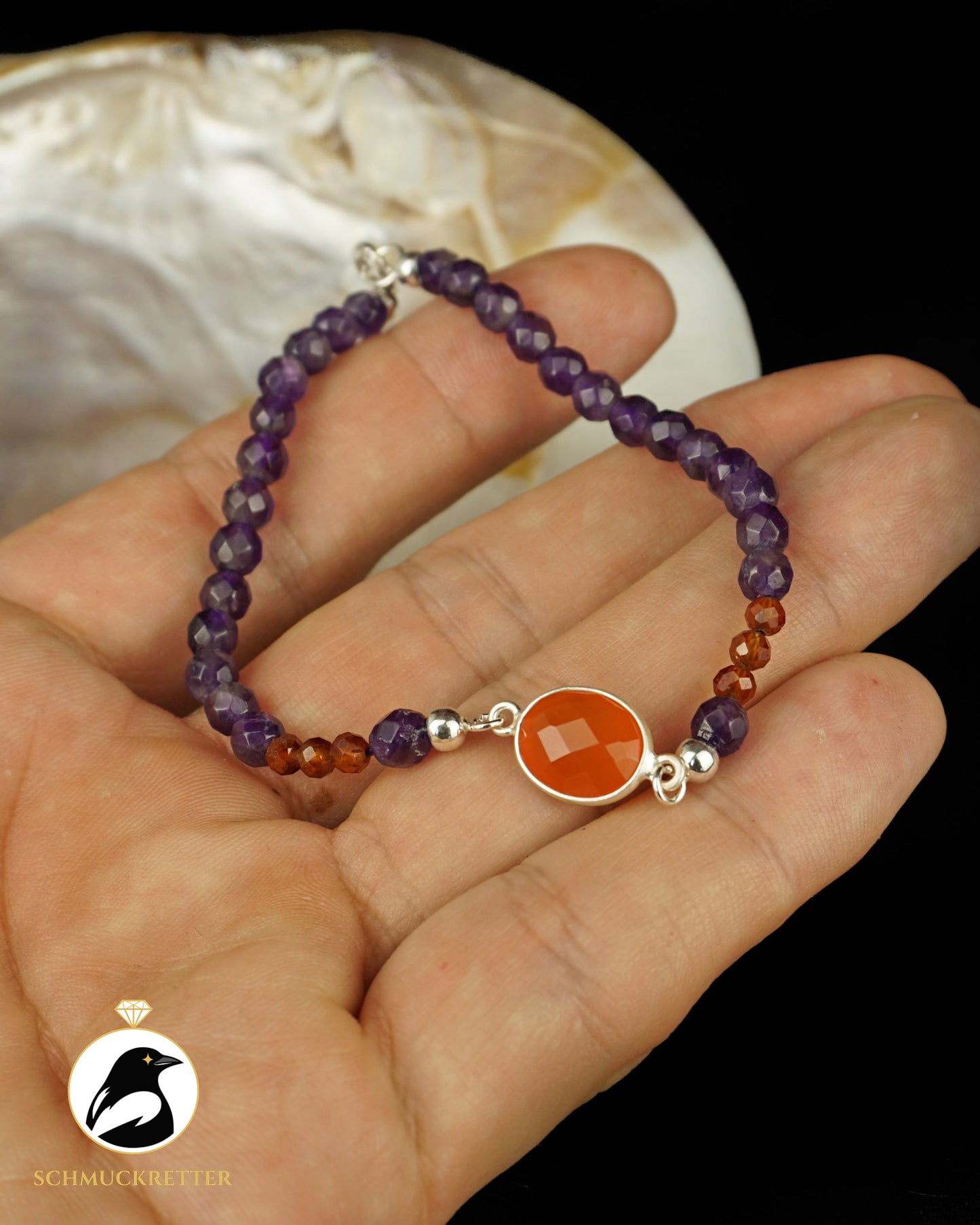 Armband | Vampirkrabbe | Amethyst, Karneol, Hessonit