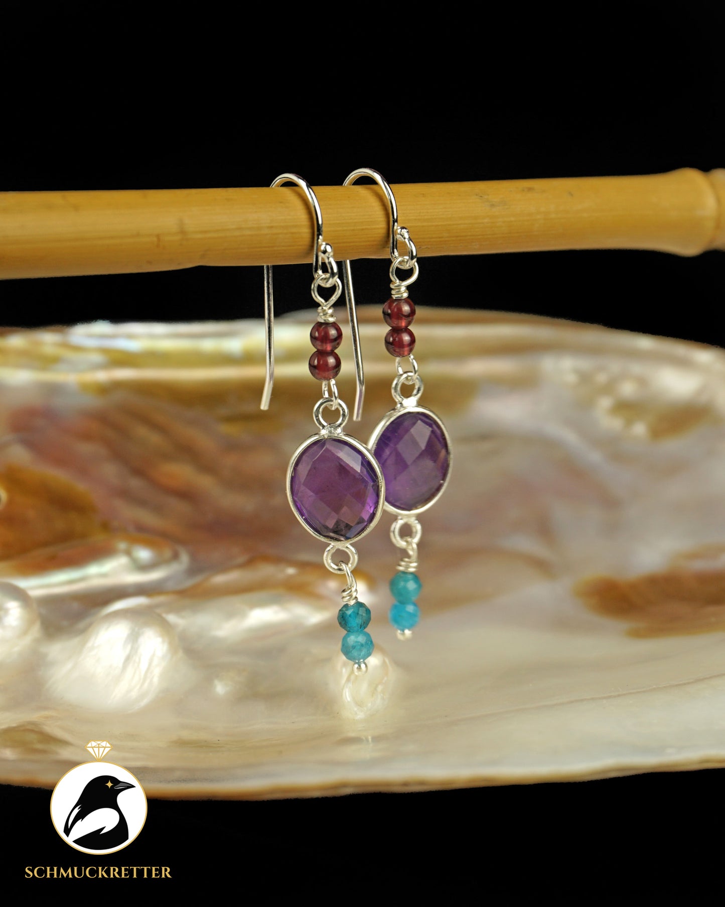 Ohrringe | Kampffisch | Amethyst, Apatit & Granat