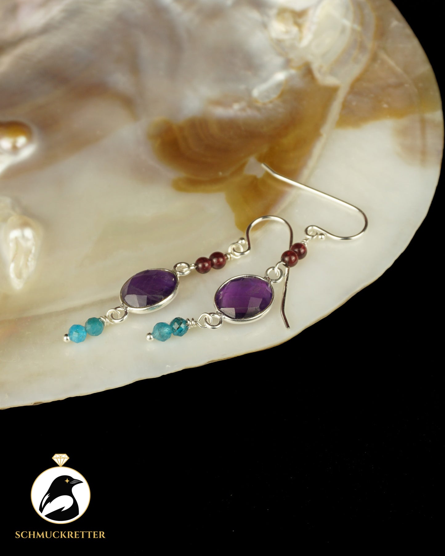 Ohrringe | Kampffisch | Amethyst, Apatit & Granat