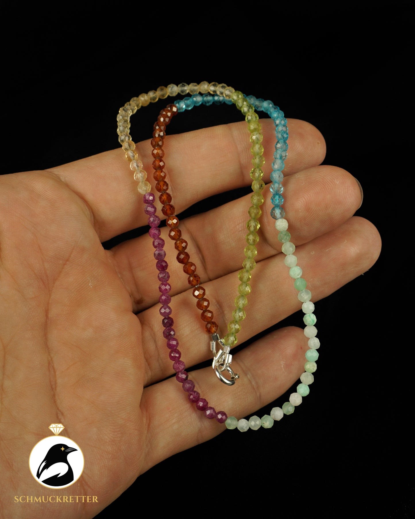 Kette| Papageifisch | Blautopas, Chrysopras, Rubin, Hessonit, Peridot, Citrin
